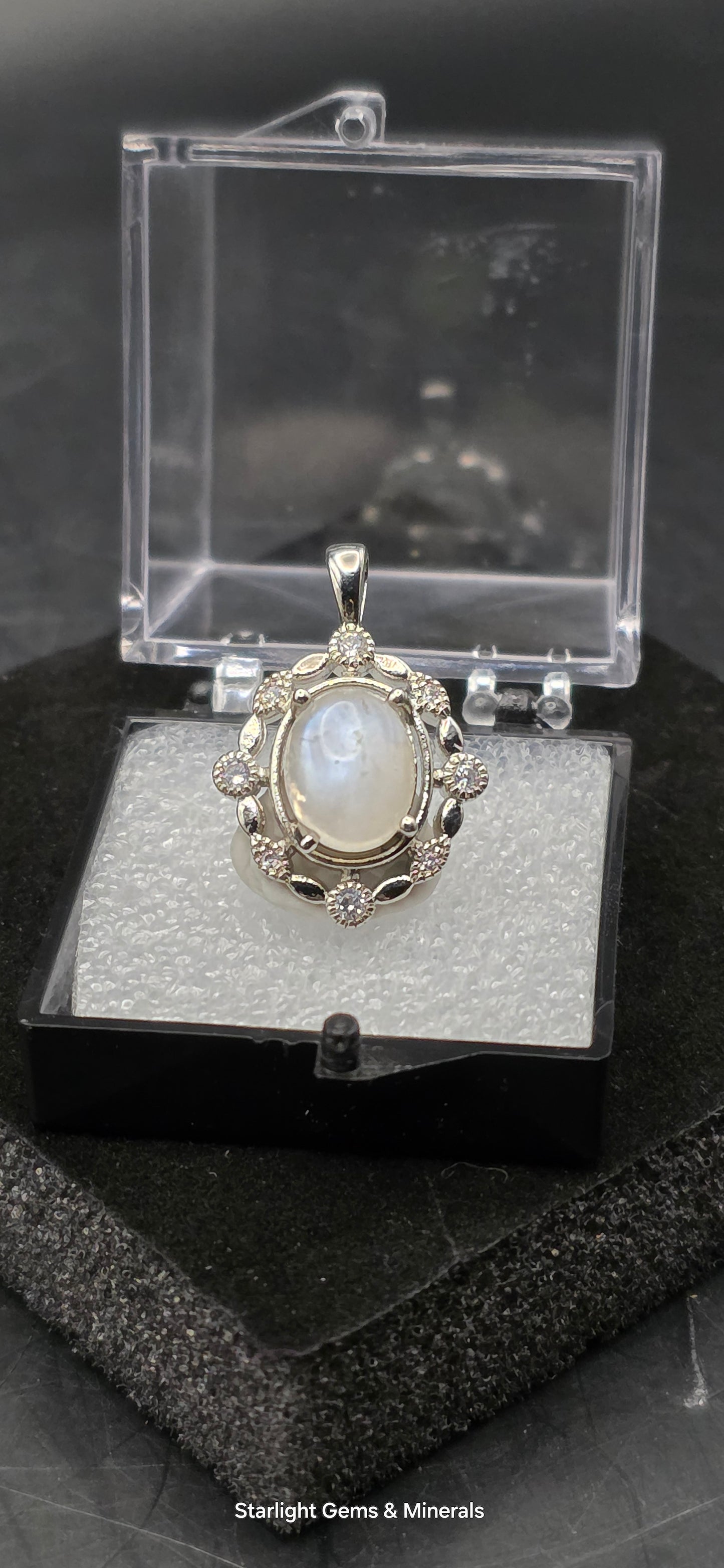 Silver Plated Victorian Moonstone Pendant w/Quartz Facets!