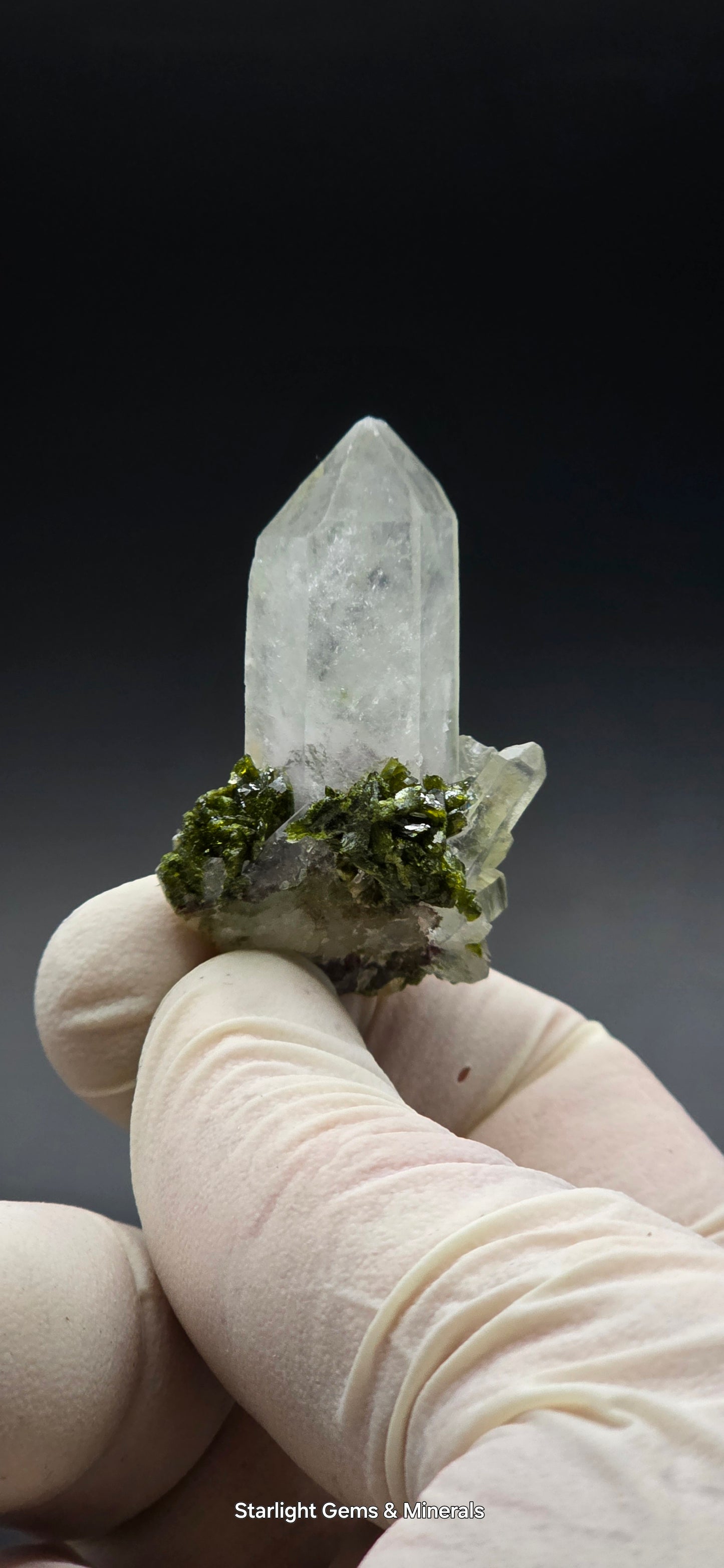 Brazilian Epidote on Super Seven Key Quartz Cluster!