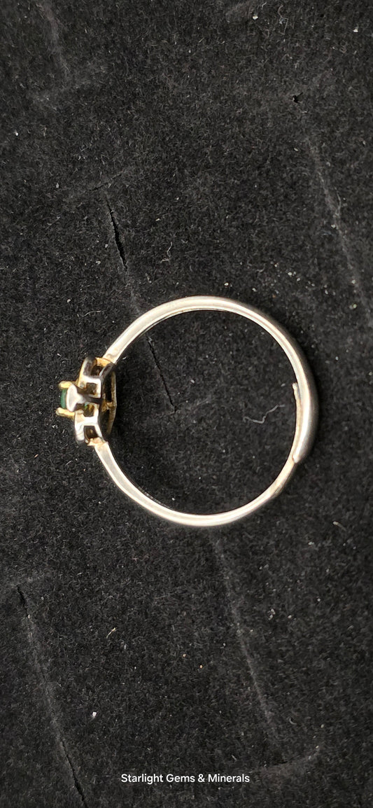 Adjustable S-925 Gold Plated Victorian Ace Ring, w/ Natural Columbian Emerald Center Facet!