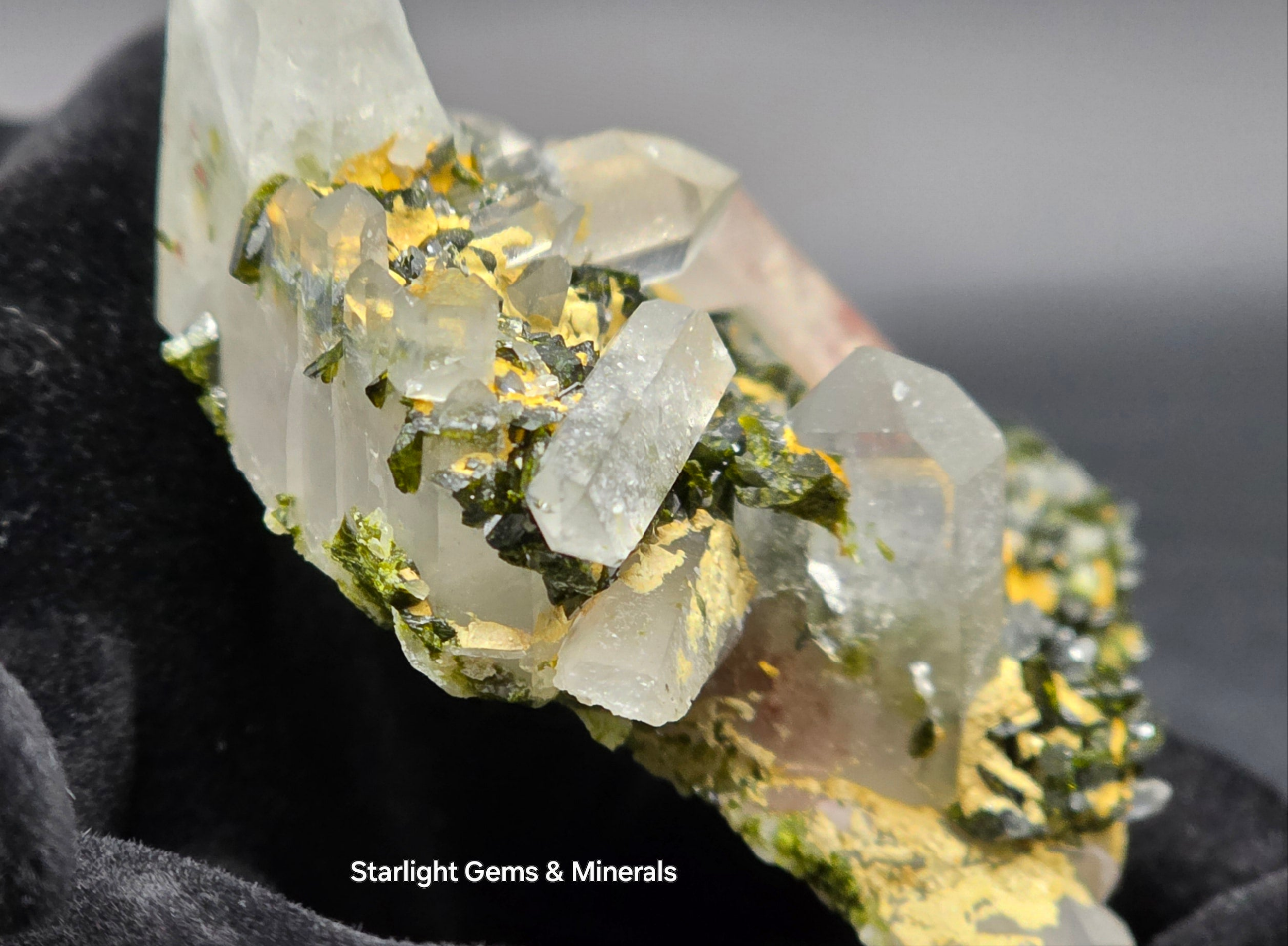 Stunning Super Seven Faden Quartz on Epidote Blade Matrix from Brazil!