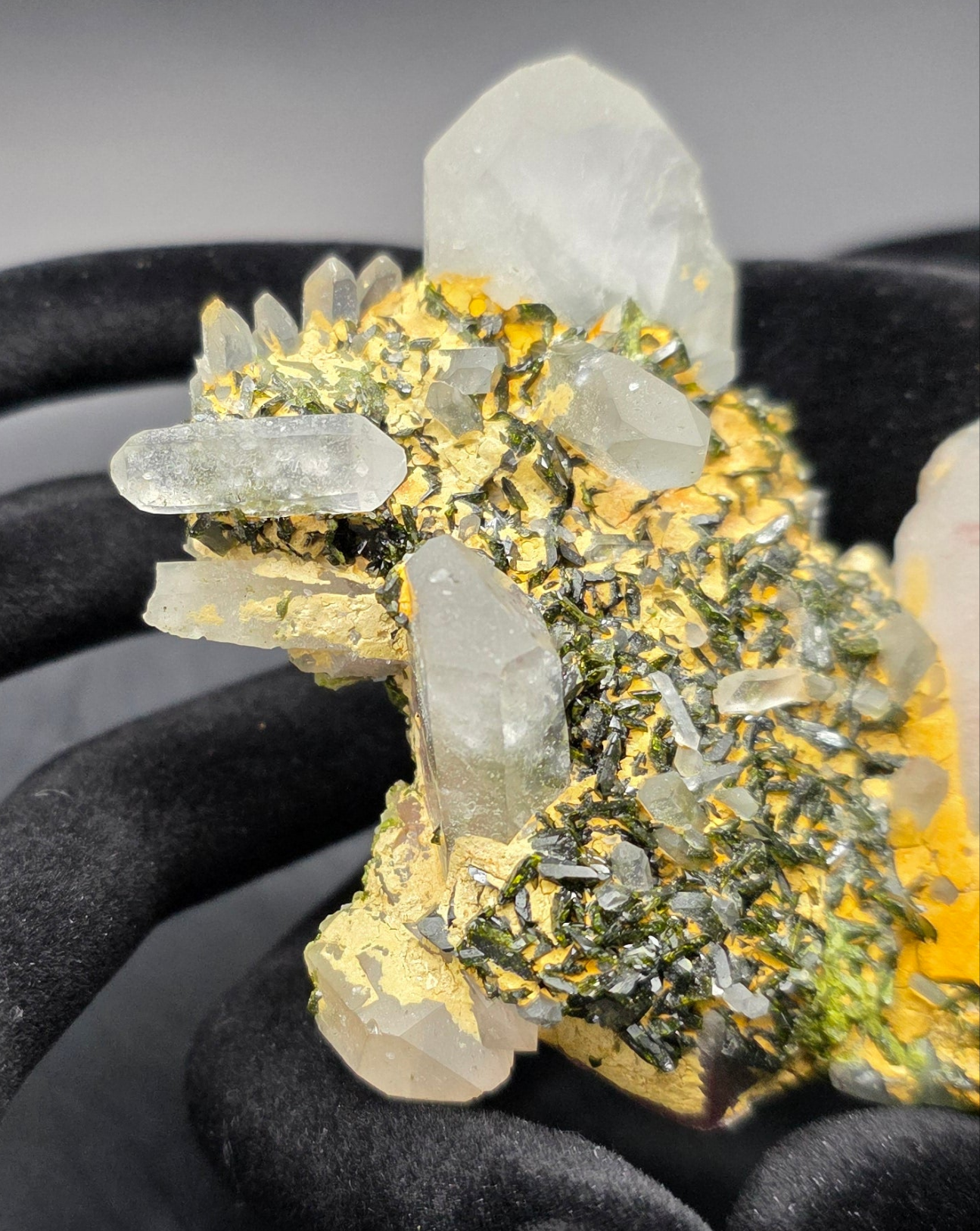 Stunning Super Seven Faden Quartz on Epidote Blade Matrix from Brazil!