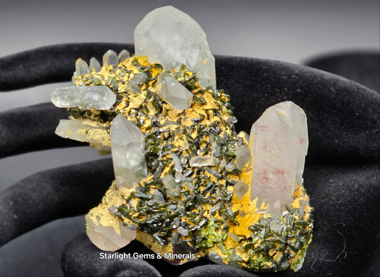 Stunning Super Seven Faden Quartz on Epidote Blade Matrix from Brazil!