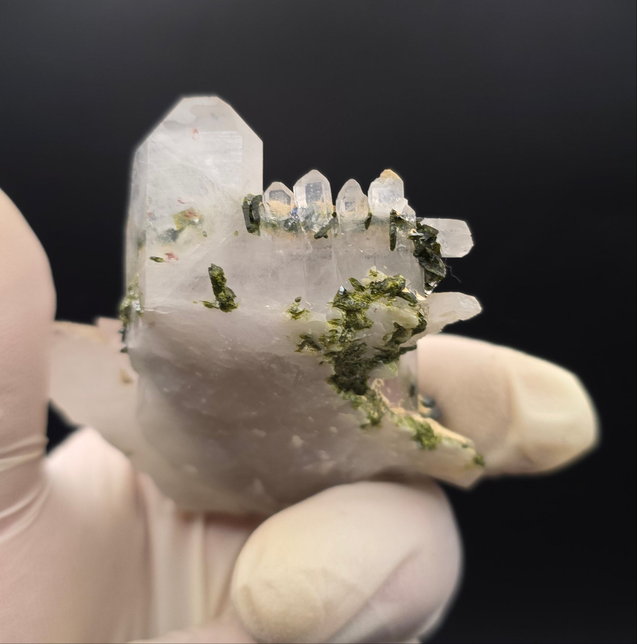 Stunning Super Seven Faden Quartz on Epidote Blade Matrix from Brazil!