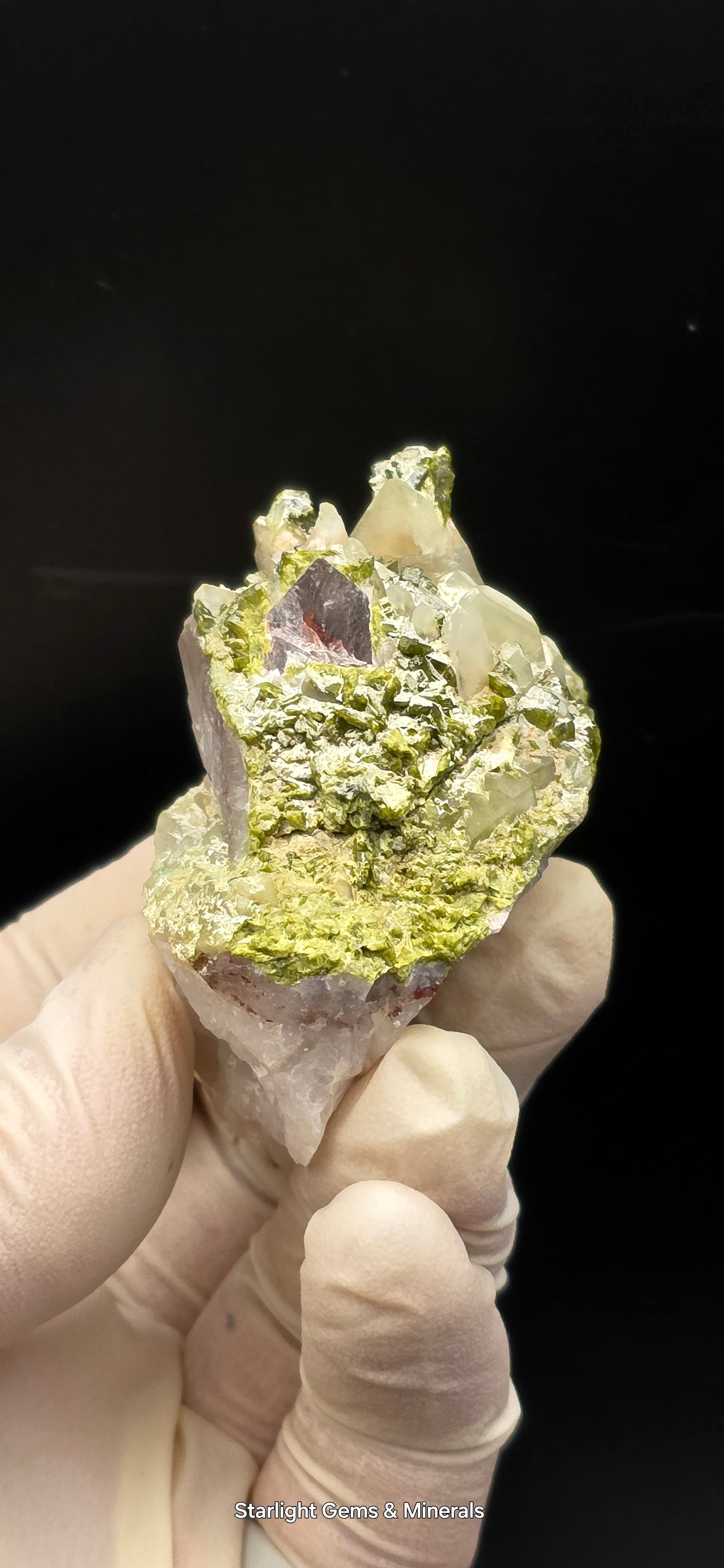 Beautiful Epadote Forest on Super Seven Quartz Matrix from Brazil!