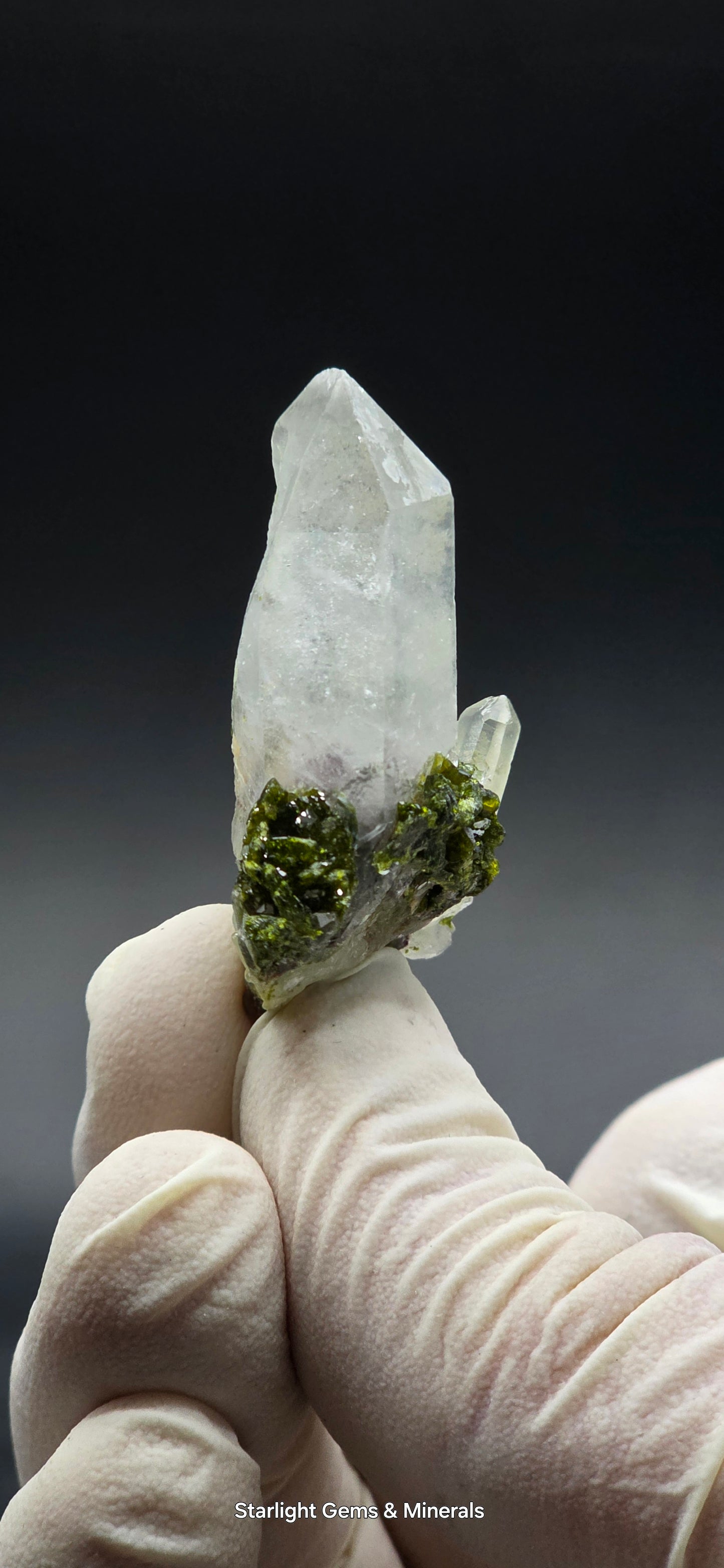 Brazilian Epidote on Super Seven Key Quartz Cluster!