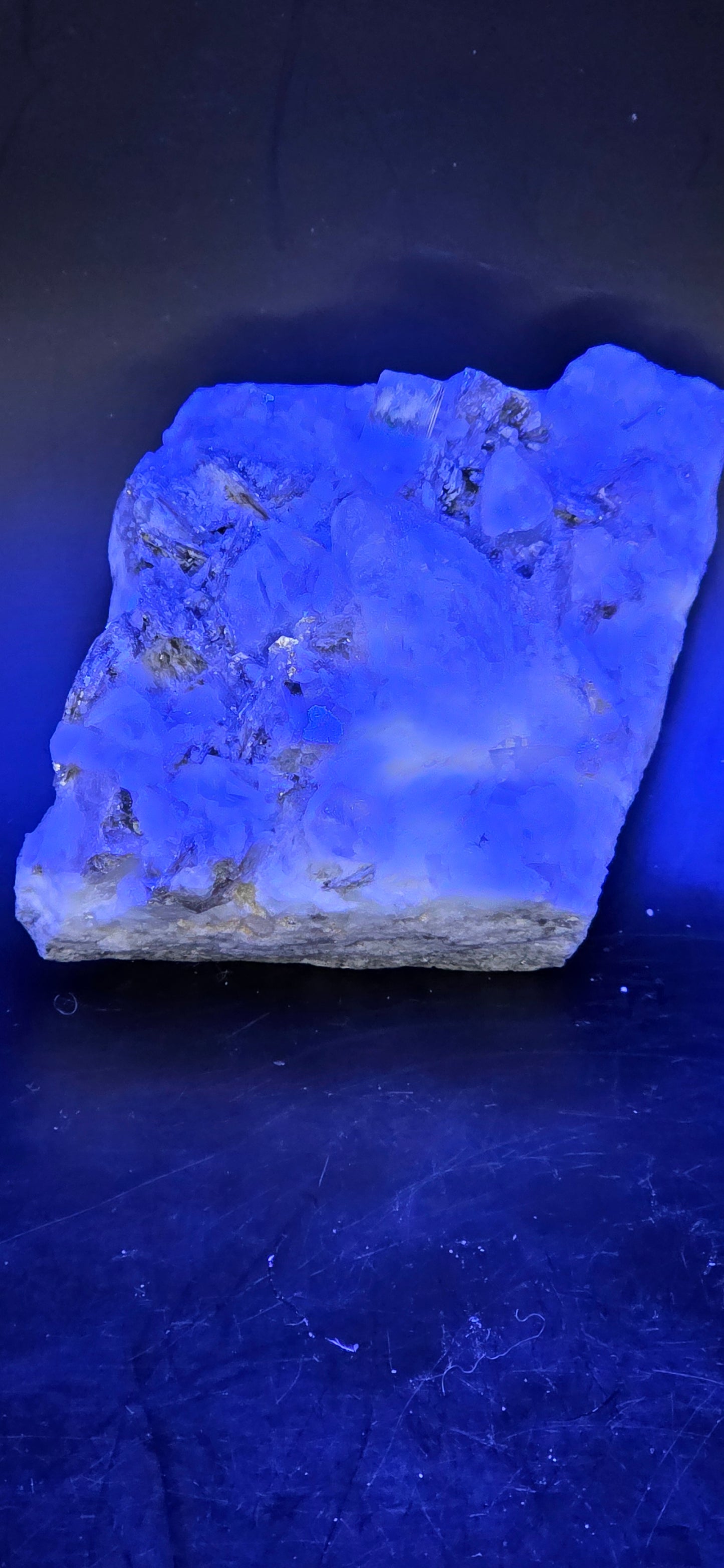 Erongo Region Namibian Aquamarine Matrix w/ Beautiful Micha, Quartz, Stunning UV/PL Calcite Coating, and Fluorite.As the primary crystals