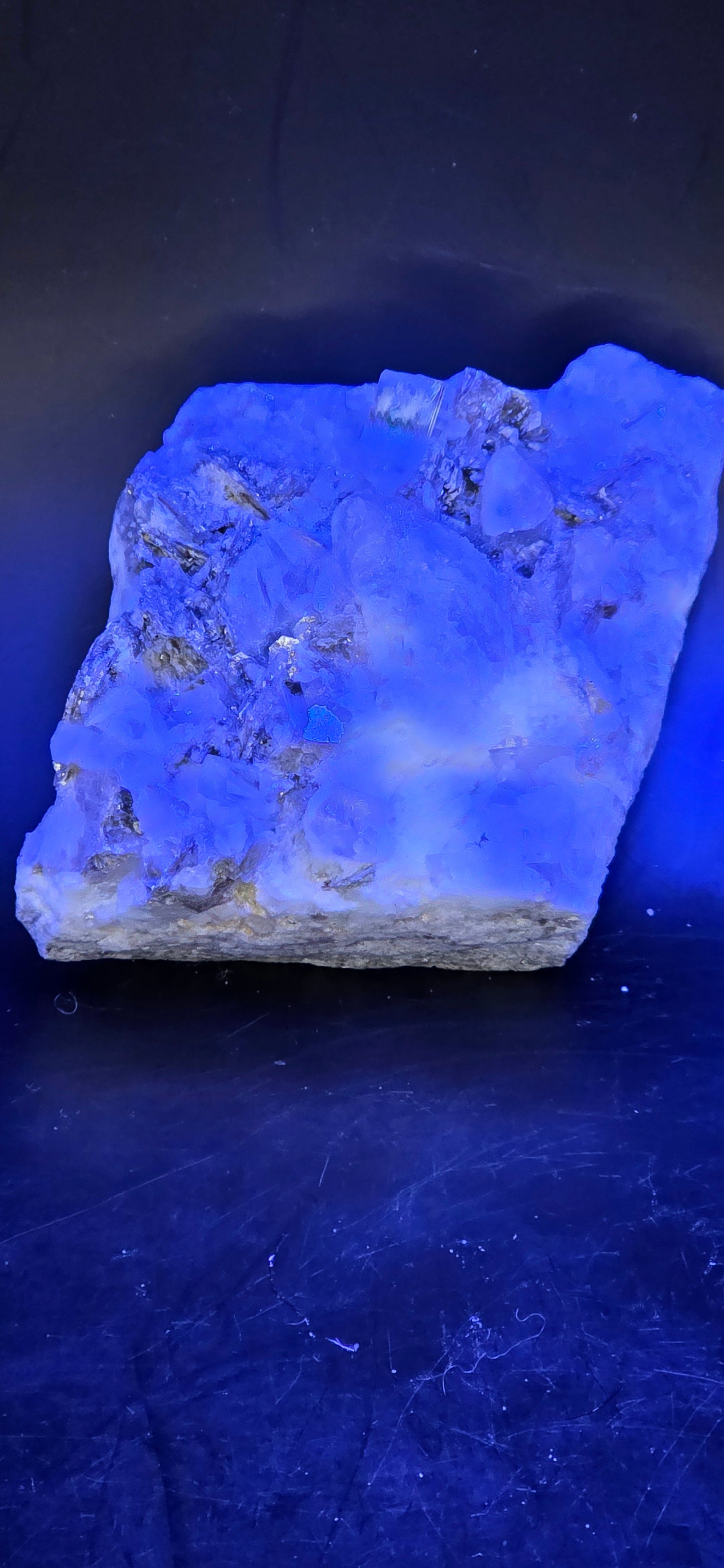 Erongo Region Namibian Aquamarine Matrix w/ Beautiful Micha, Quartz, Stunning UV/PL Calcite Coating, and Fluorite.As the primary crystals