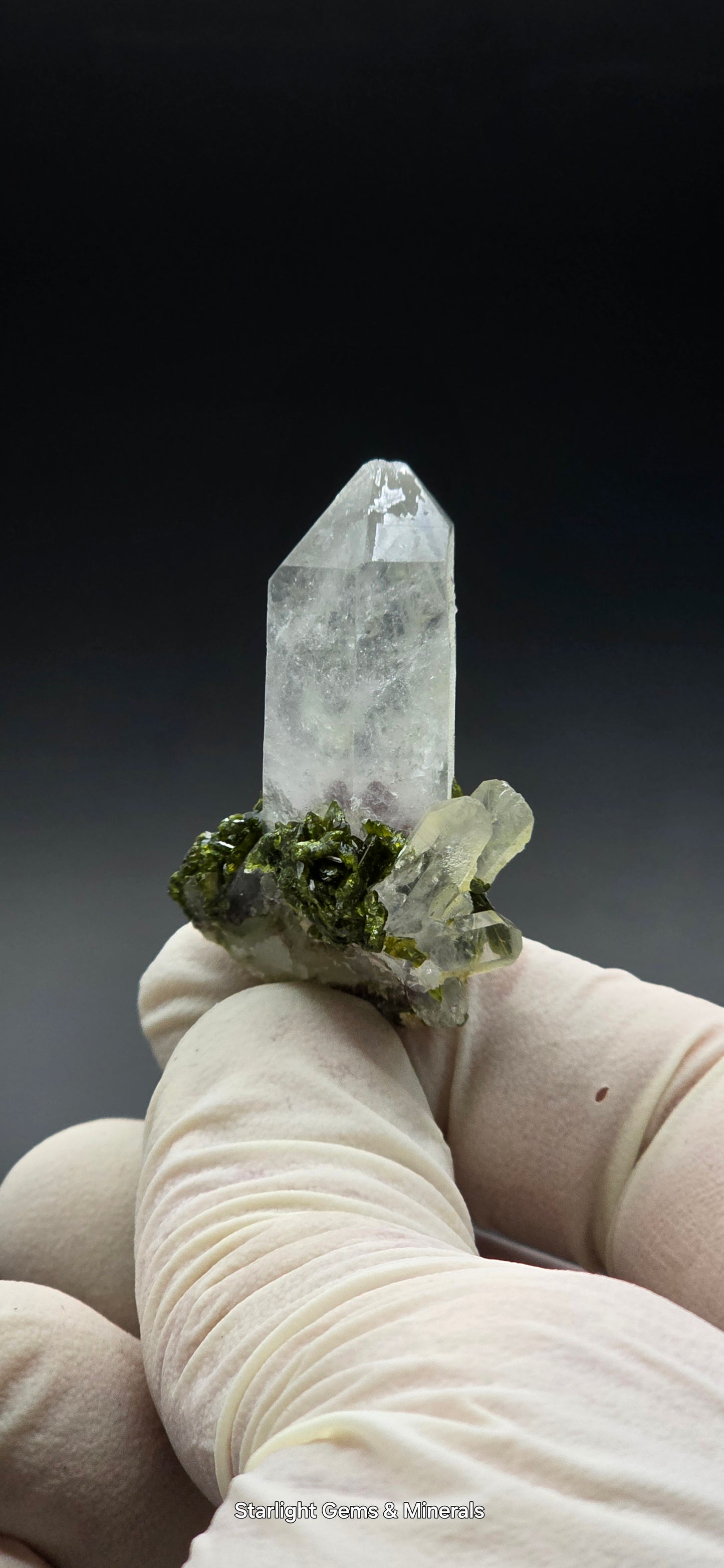 Brazilian Epidote on Super Seven Key Quartz Cluster!