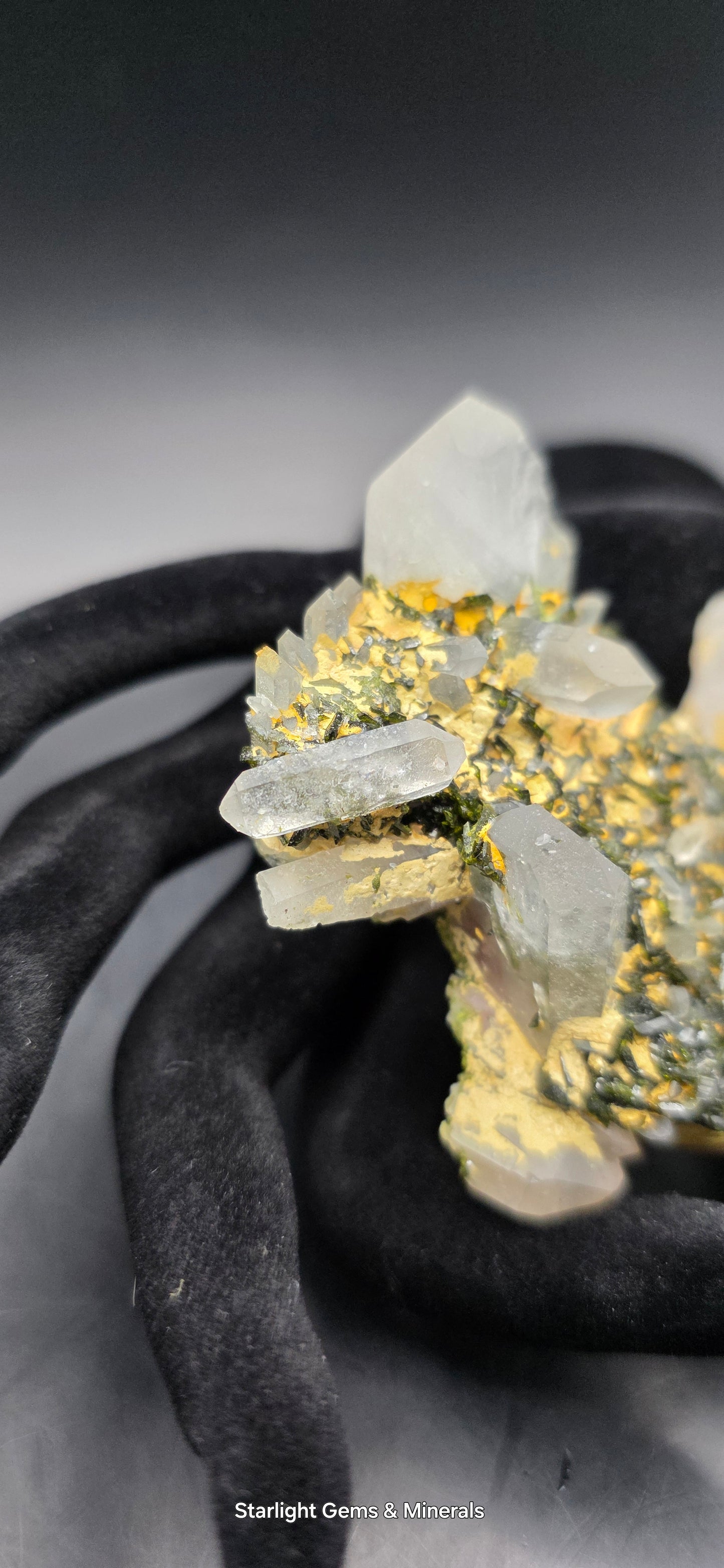 Stunning Super Seven Faden Quartz on Epidote Blade Matrix from Brazil!
