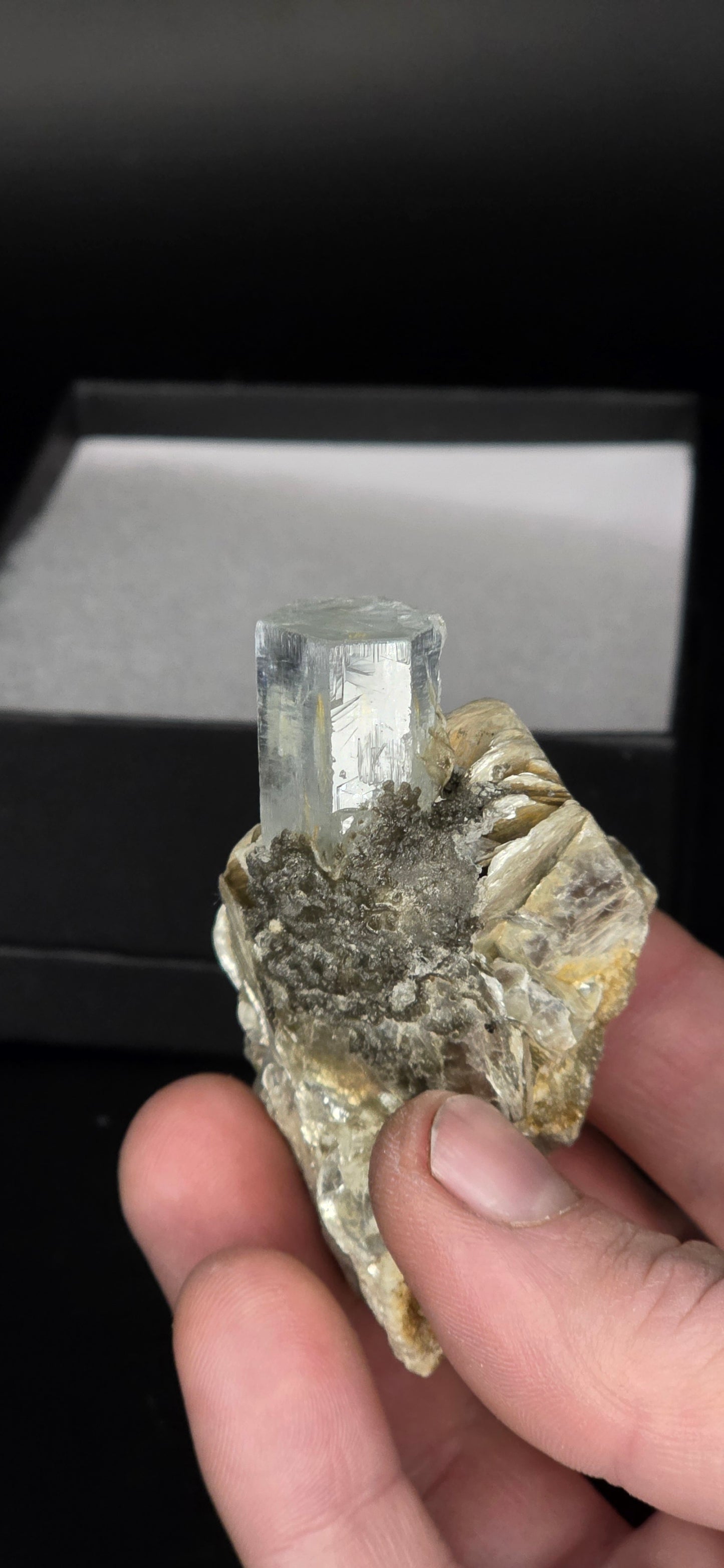 Erongo Region Namibian Aquamarine Matrix w/ Beautiful Micha, Quartz, Stunning UV/PL Calcite Coating, and Fluorite.As the primary crystals