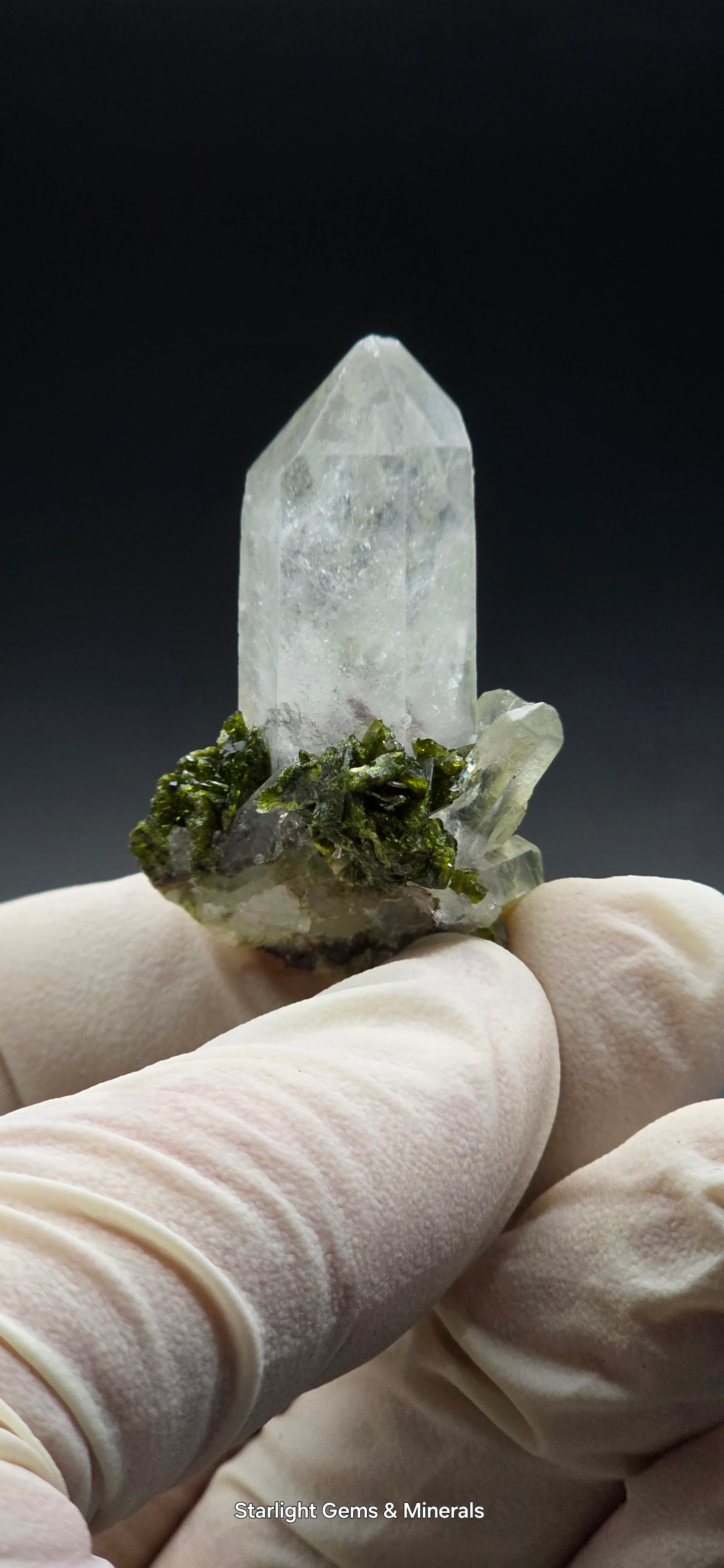Brazilian Epidote on Super Seven Key Quartz Cluster!