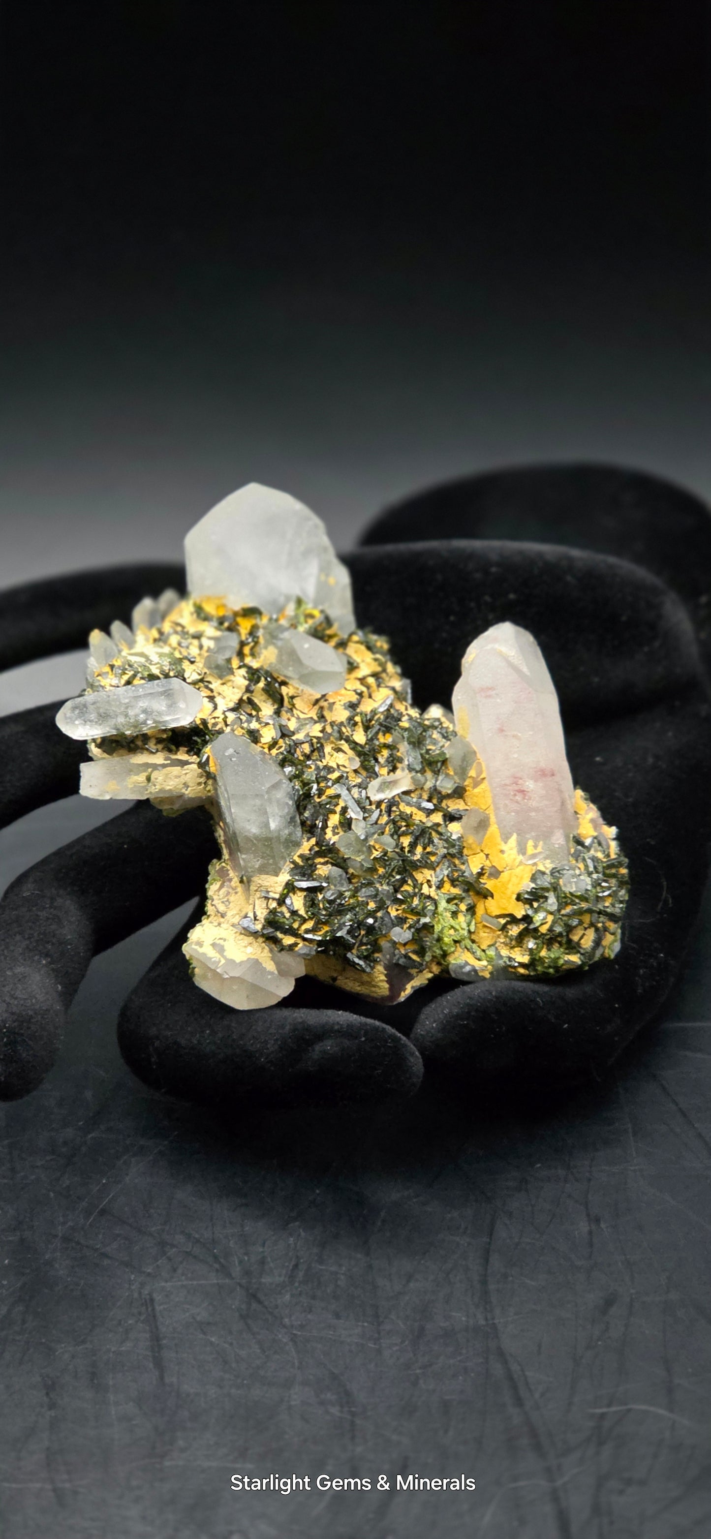 Stunning Super Seven Faden Quartz on Epidote Blade Matrix from Brazil!