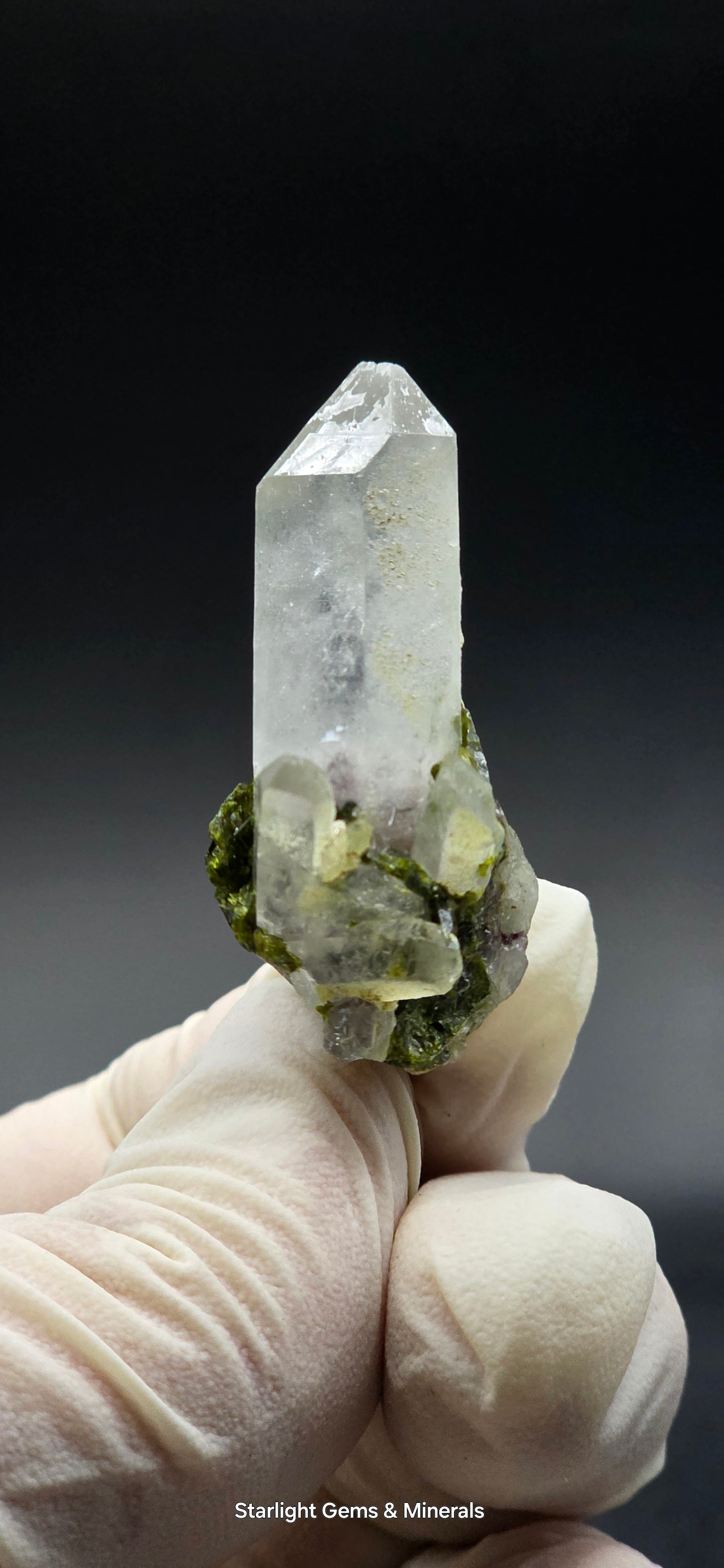 Brazilian Epidote on Super Seven Key Quartz Cluster!