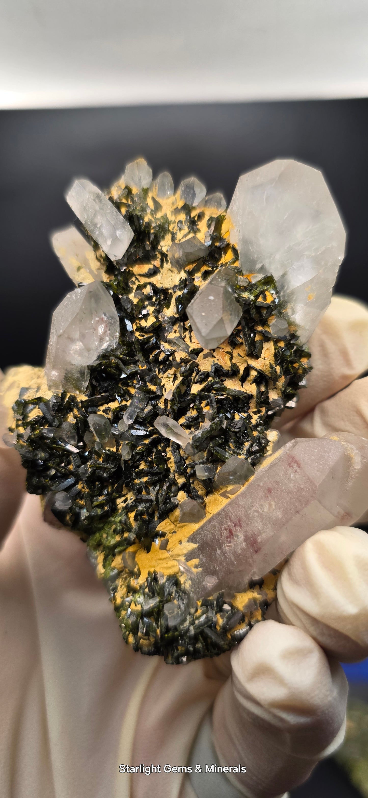 Stunning Super Seven Faden Quartz on Epidote Blade Matrix from Brazil!