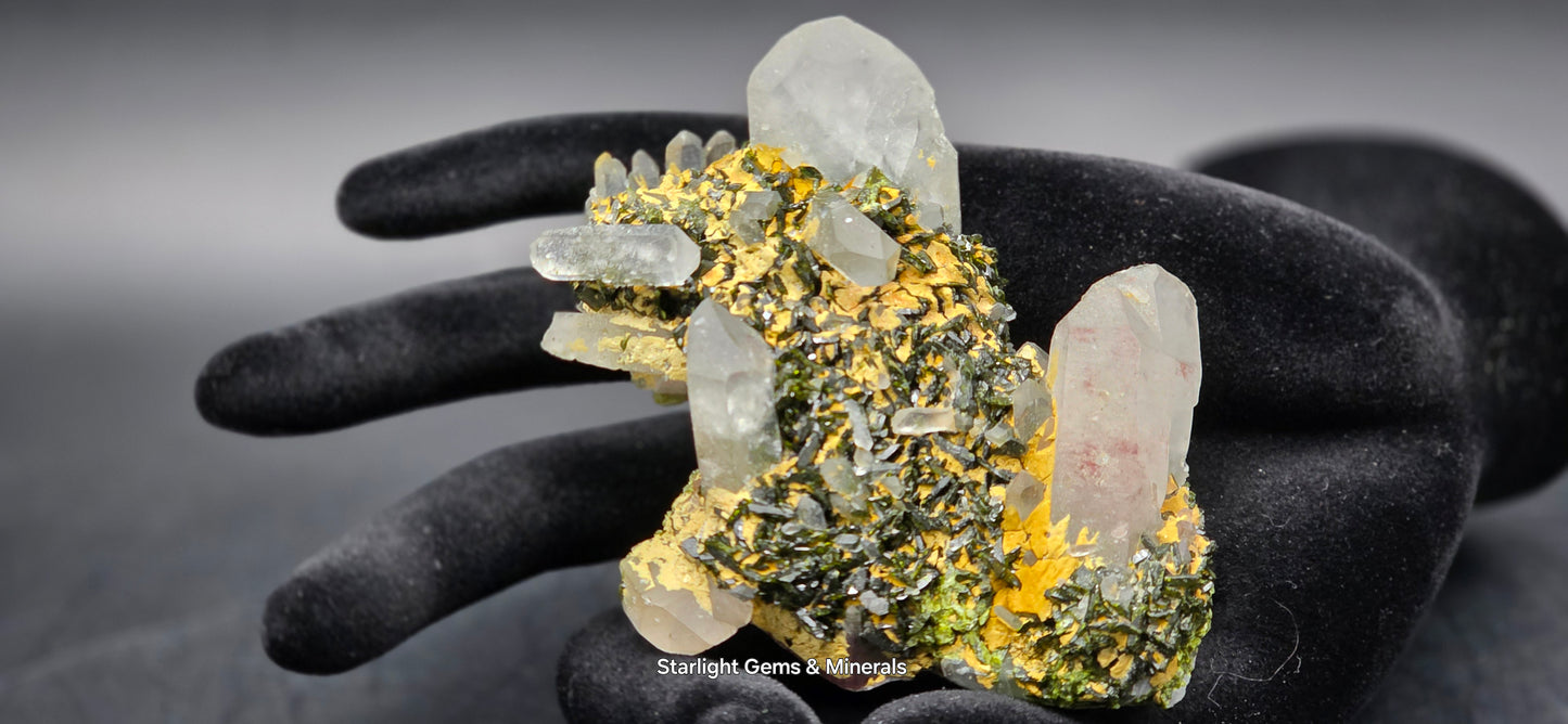 Stunning Super Seven Faden Quartz on Epidote Blade Matrix from Brazil!