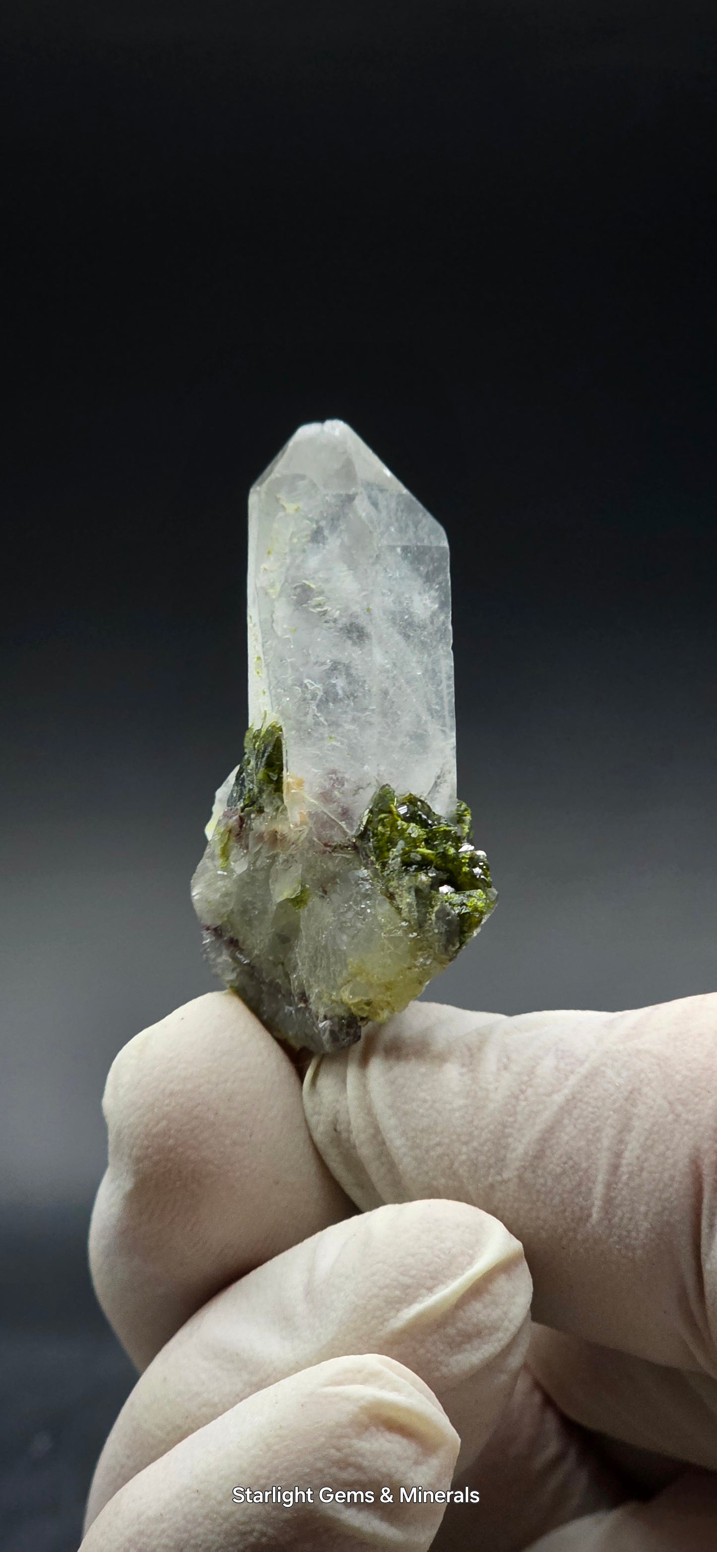 Brazilian Epidote on Super Seven Key Quartz Cluster!