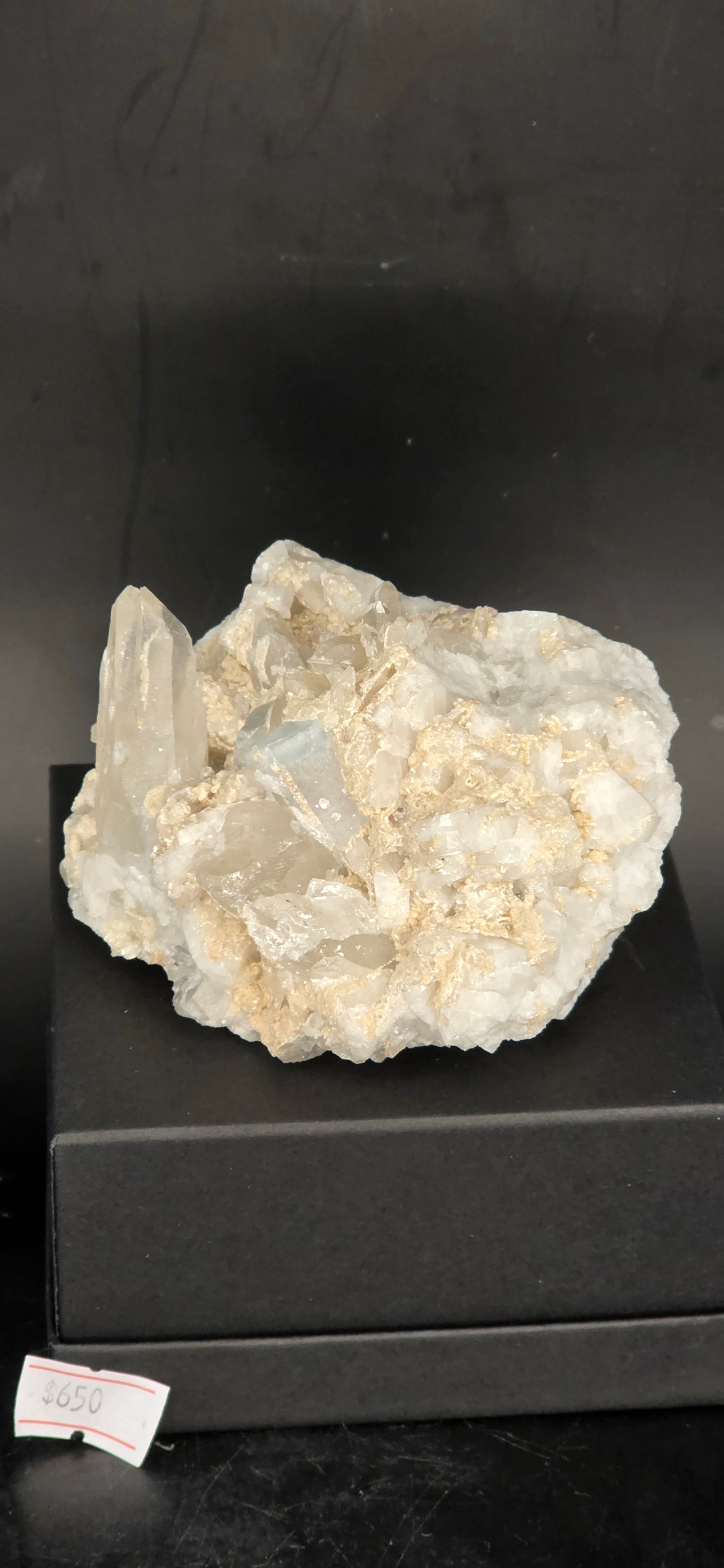 Erongo Region Namibian Aquamarine Matrix w/ Beautiful Micha, Quartz, Stunning UV/PL Calcite Coating, and Fluorite.As the primary crystals