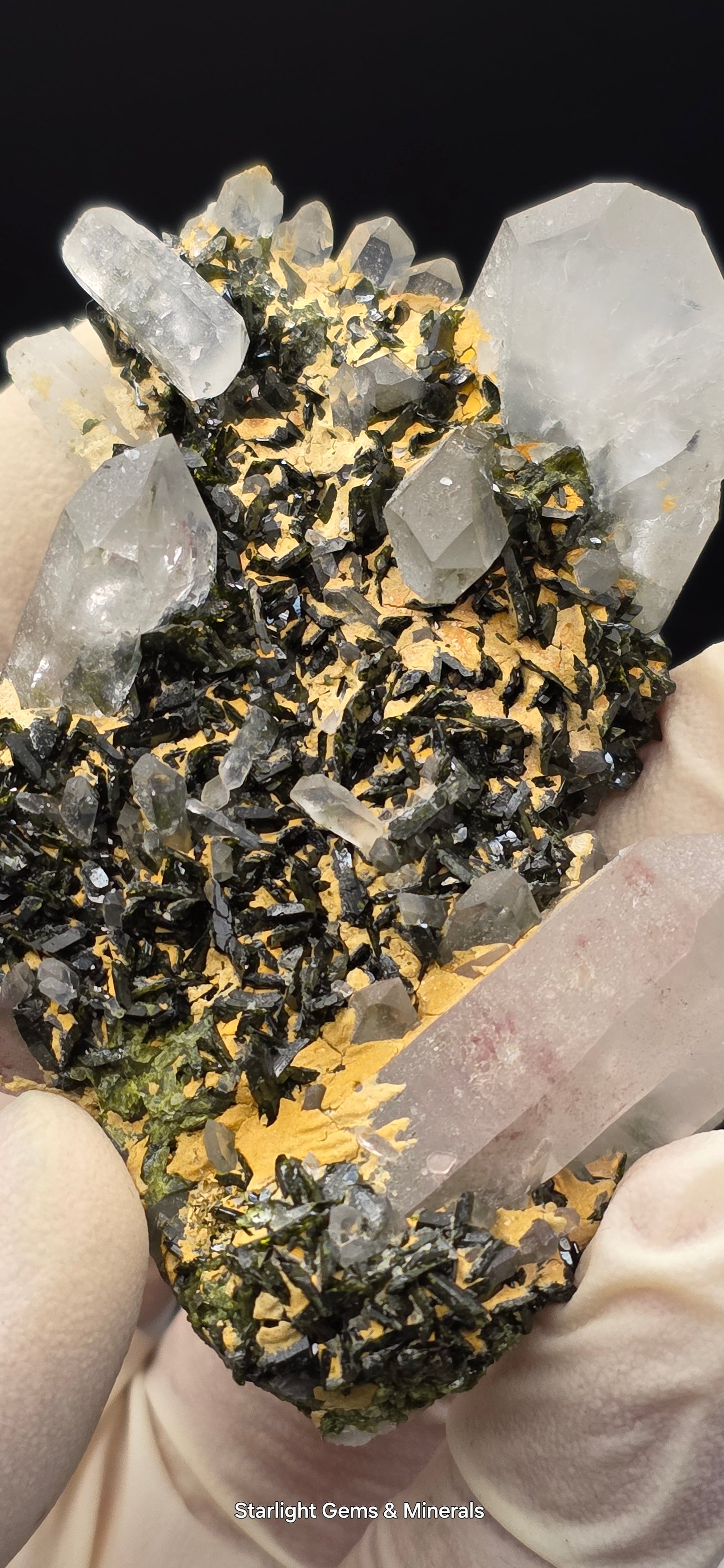 Stunning Super Seven Faden Quartz on Epidote Blade Matrix from Brazil!