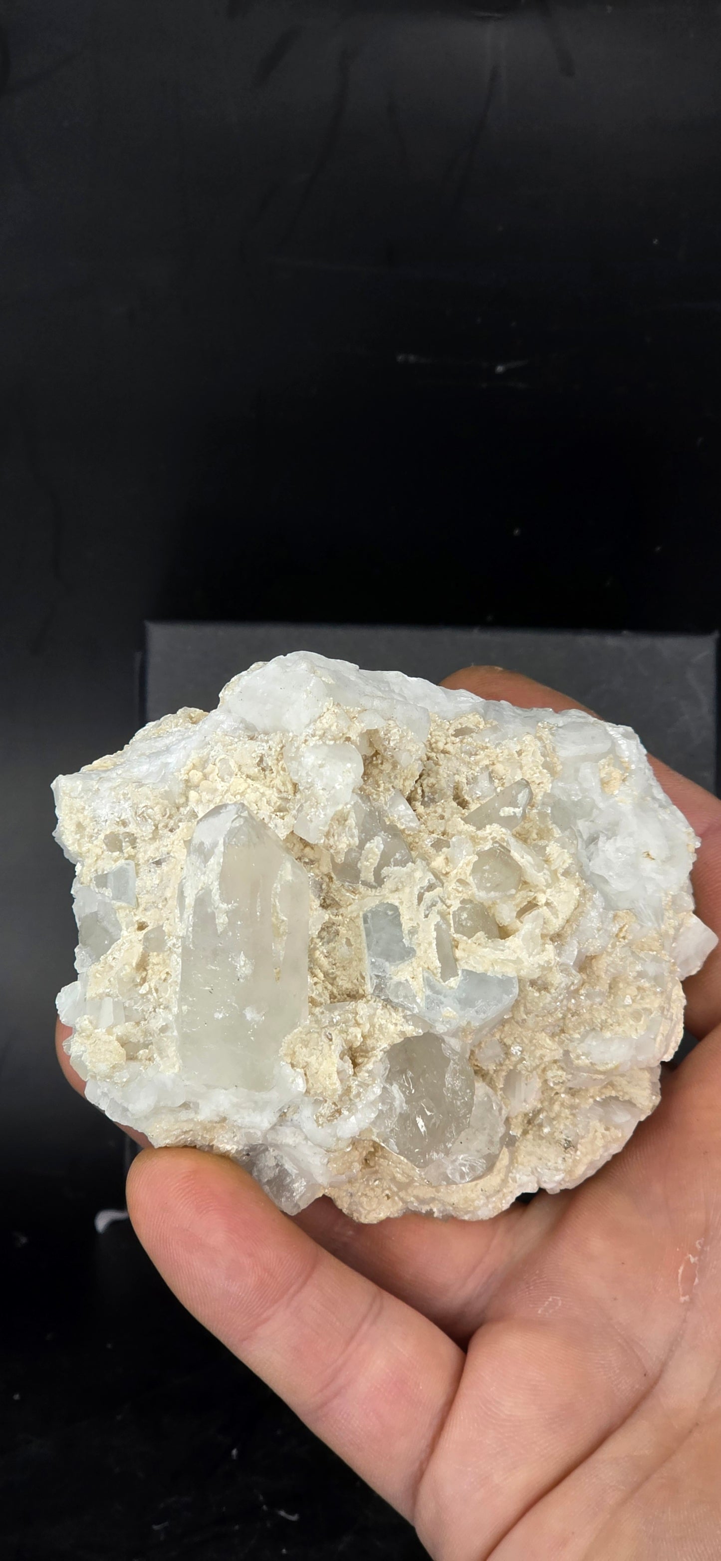 Erongo Region Namibian Aquamarine Matrix w/ Beautiful Micha, Quartz, Stunning UV/PL Calcite Coating, and Fluorite.As the primary crystals