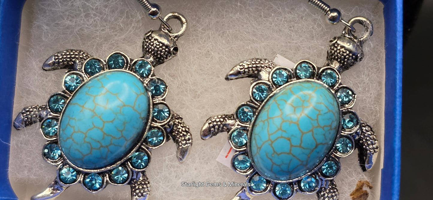 Silver Plated, Turquoise Turtle Earrings!