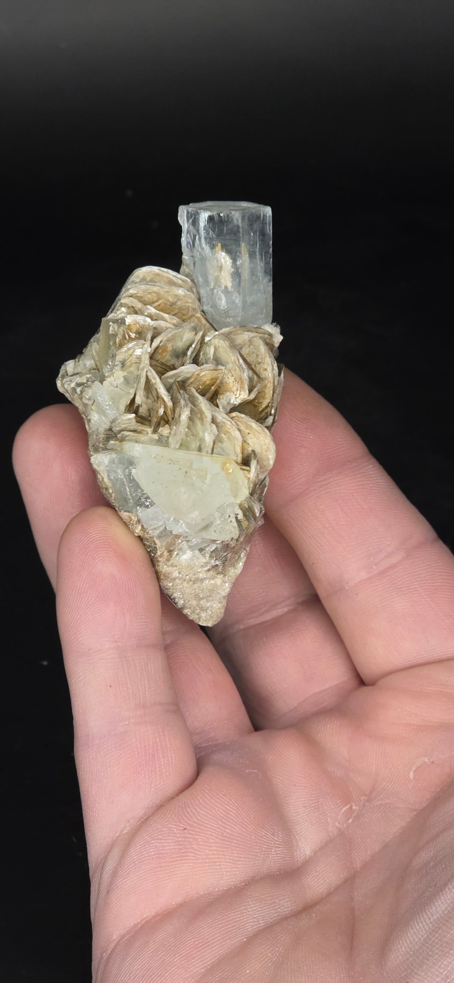 Erongo Region Namibian Aquamarine Matrix w/ Beautiful Micha, Quartz, Stunning UV/PL Calcite Coating, and Fluorite.As the primary crystals