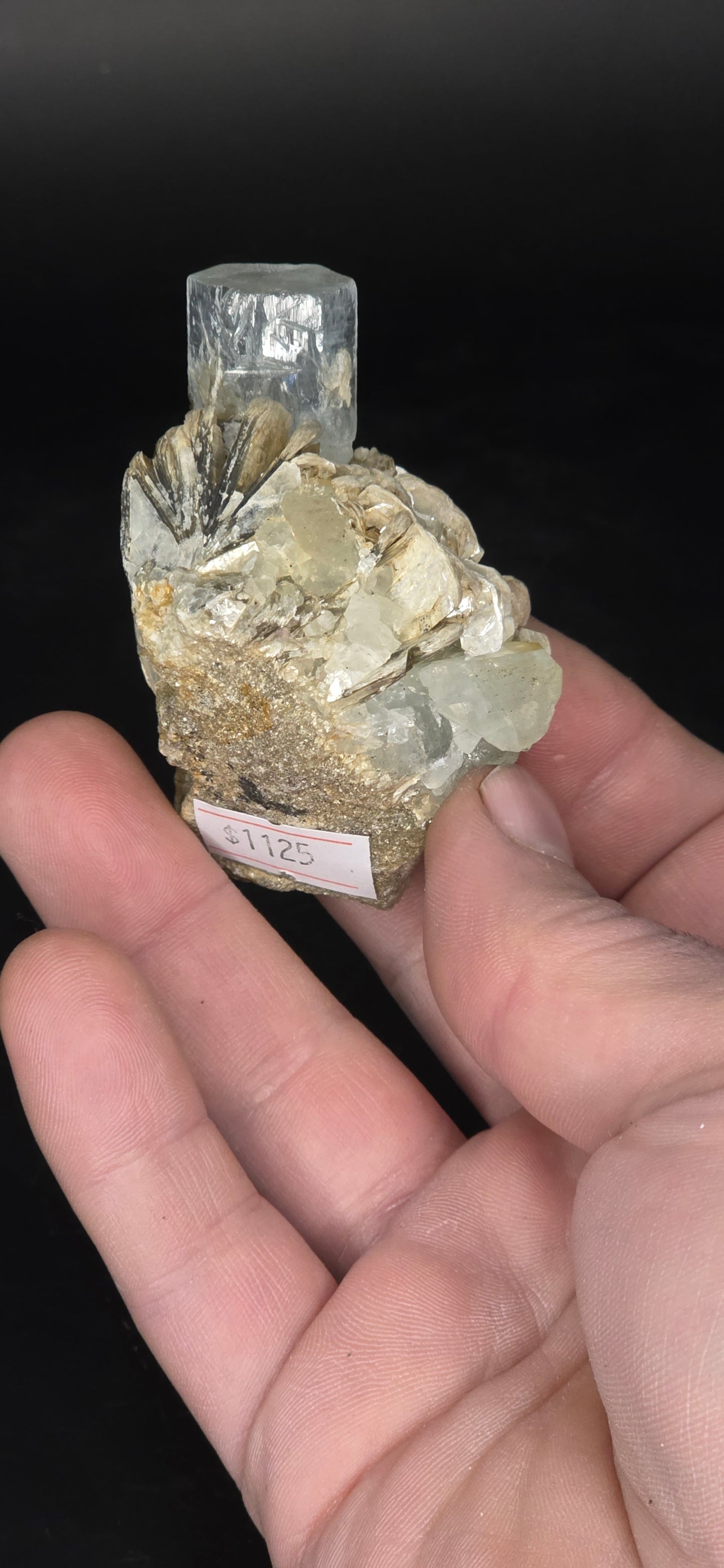 Erongo Region Namibian Aquamarine Matrix w/ Beautiful Micha, Quartz, Stunning UV/PL Calcite Coating, and Fluorite.As the primary crystals