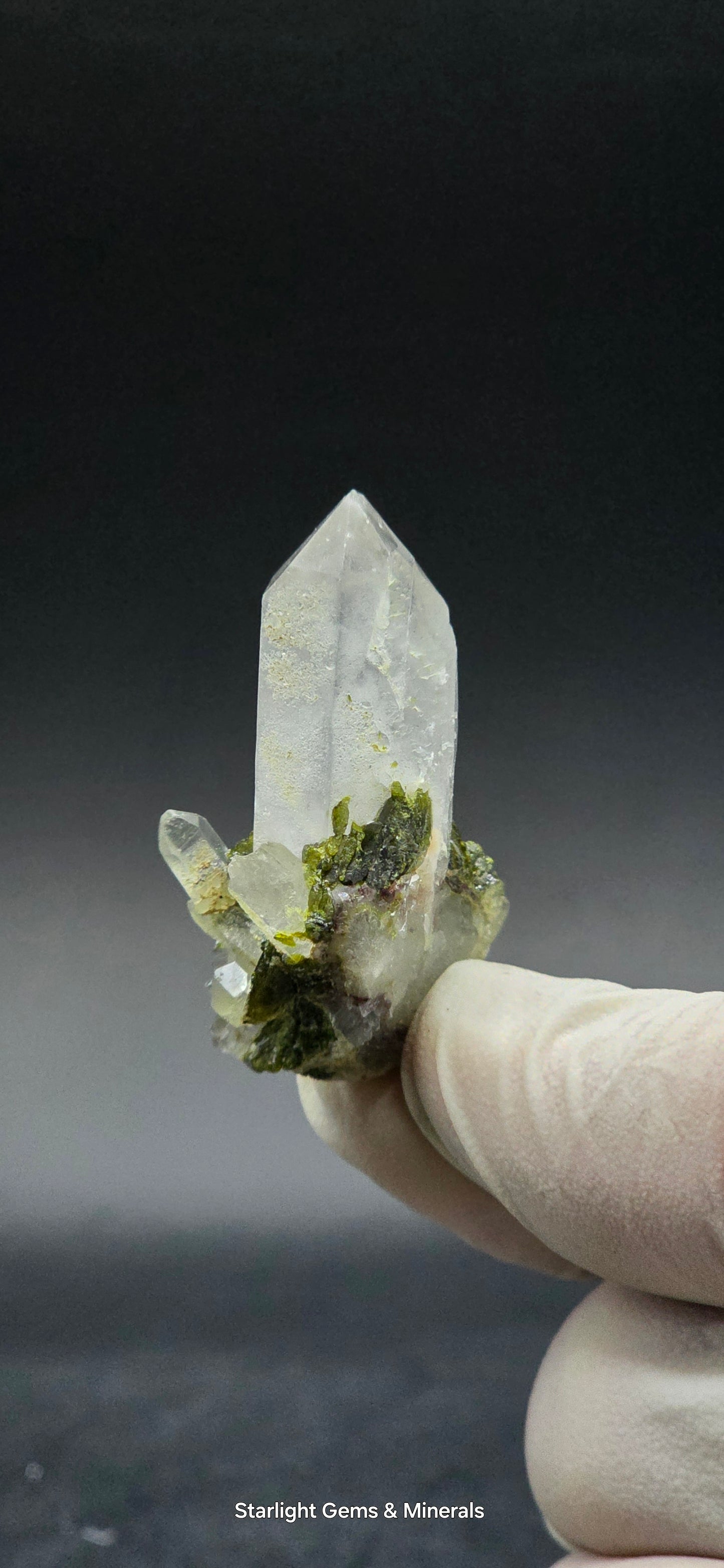 Brazilian Epidote on Super Seven Key Quartz Cluster!