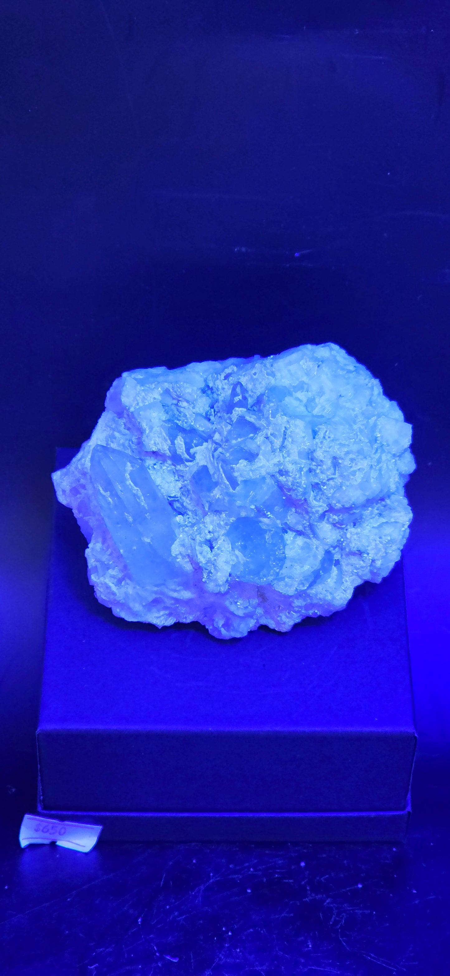 Erongo Region Namibian Aquamarine Matrix w/ Beautiful Micha, Quartz, Stunning UV/PL Calcite Coating, and Fluorite.As the primary crystals