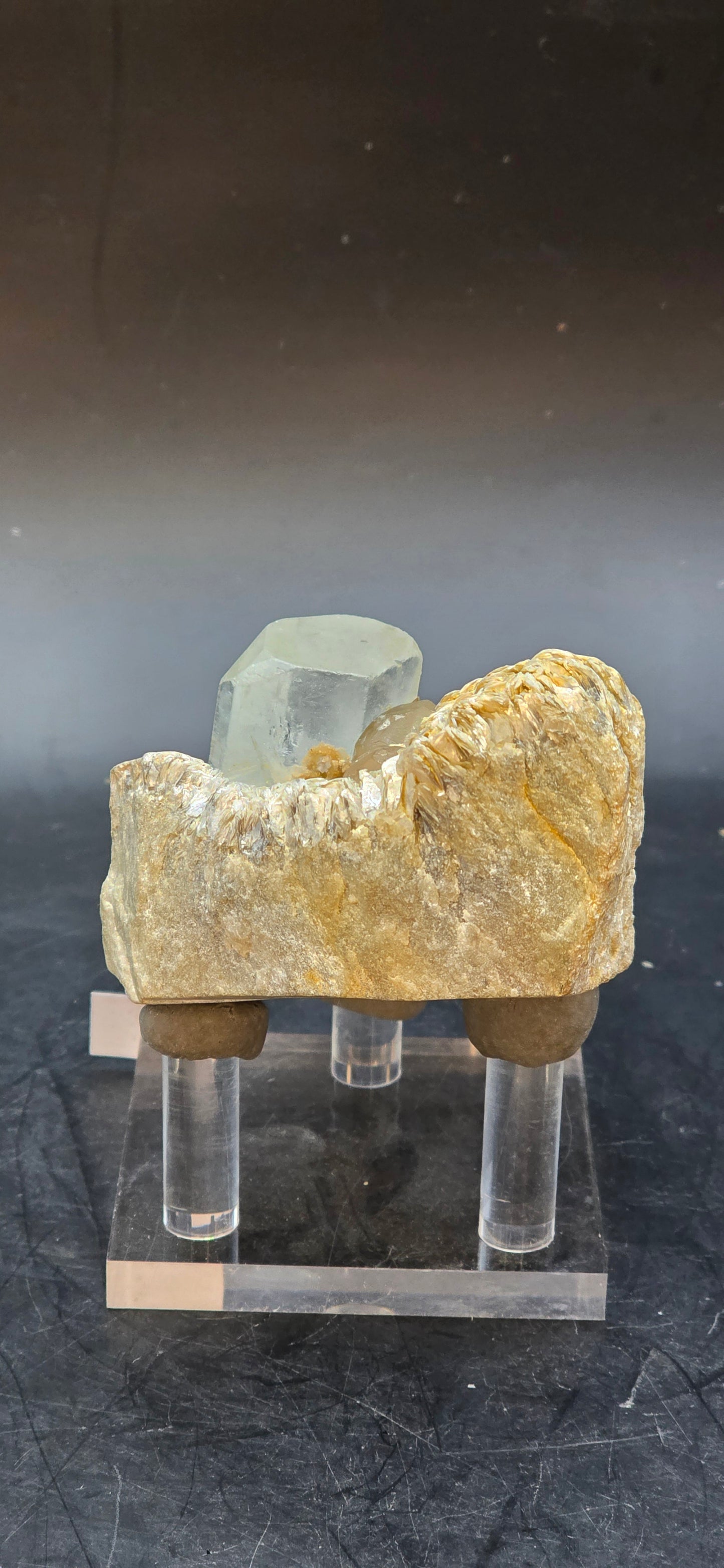 Erongo Region Namibian Aquamarine Matrix w/ Beautiful Micha, Quartz, Stunning UV/PL Calcite Coating, and Fluorite.As the primary crystals