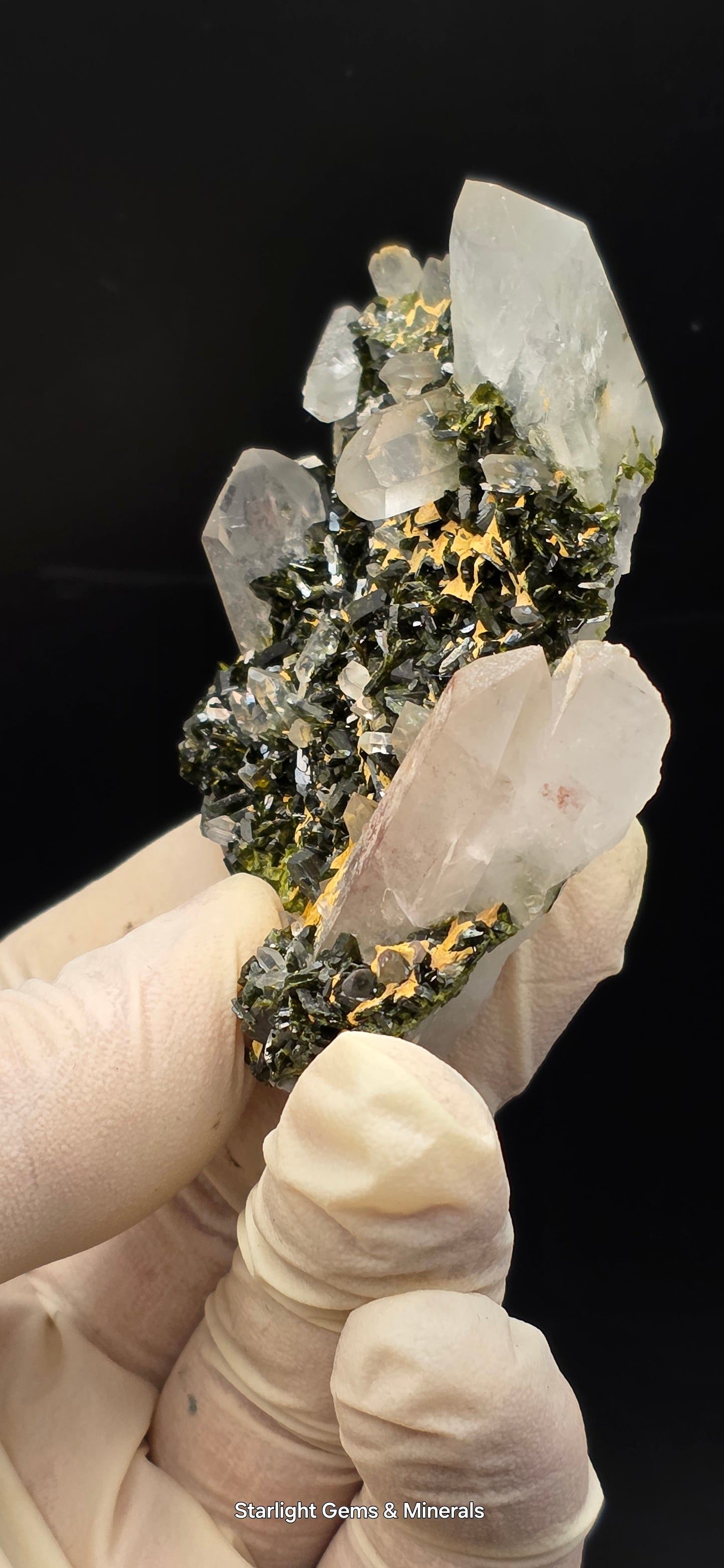 Stunning Super Seven Faden Quartz on Epidote Blade Matrix from Brazil!