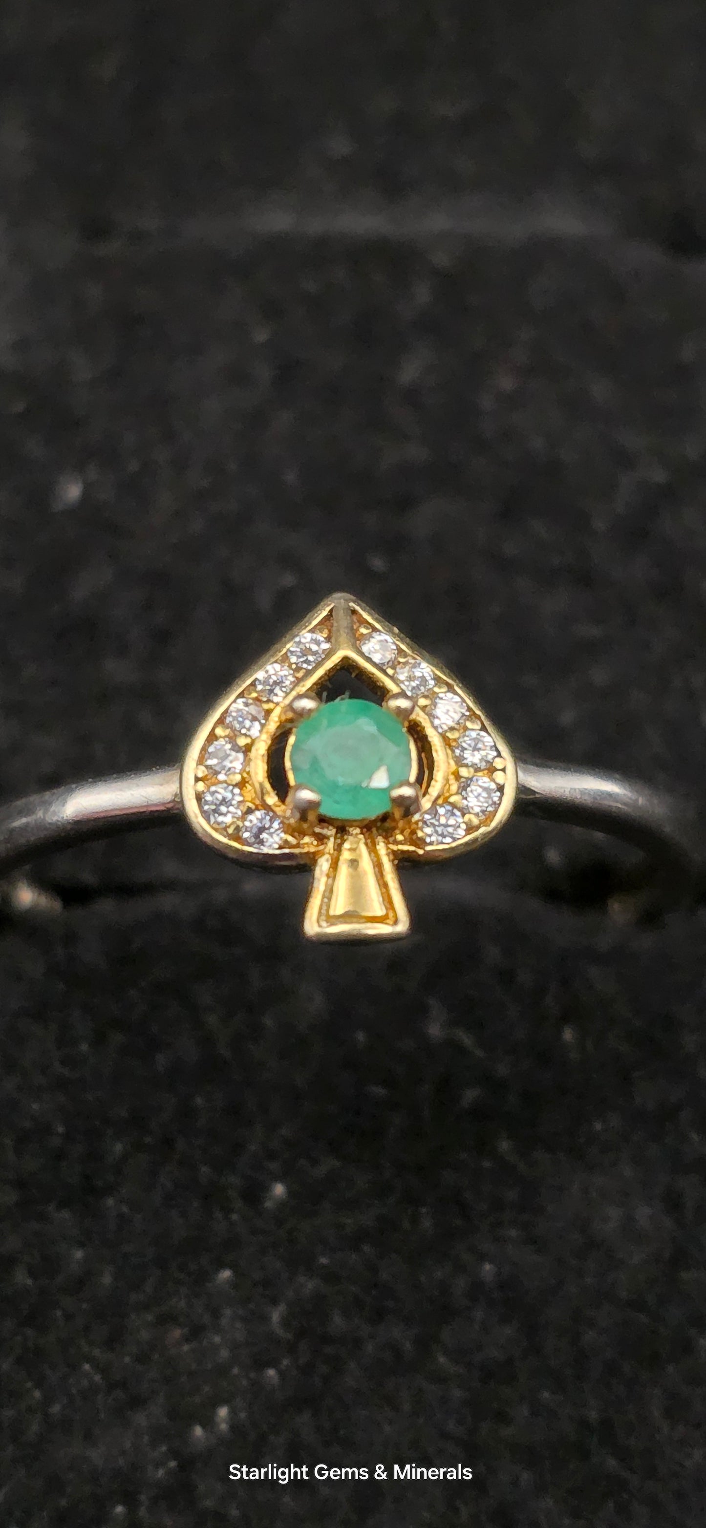 Adjustable S-925 Gold Plated Victorian Ace Ring, w/ Natural Columbian Emerald Center Facet!