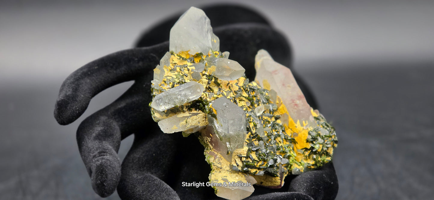 Stunning Super Seven Faden Quartz on Epidote Blade Matrix from Brazil!