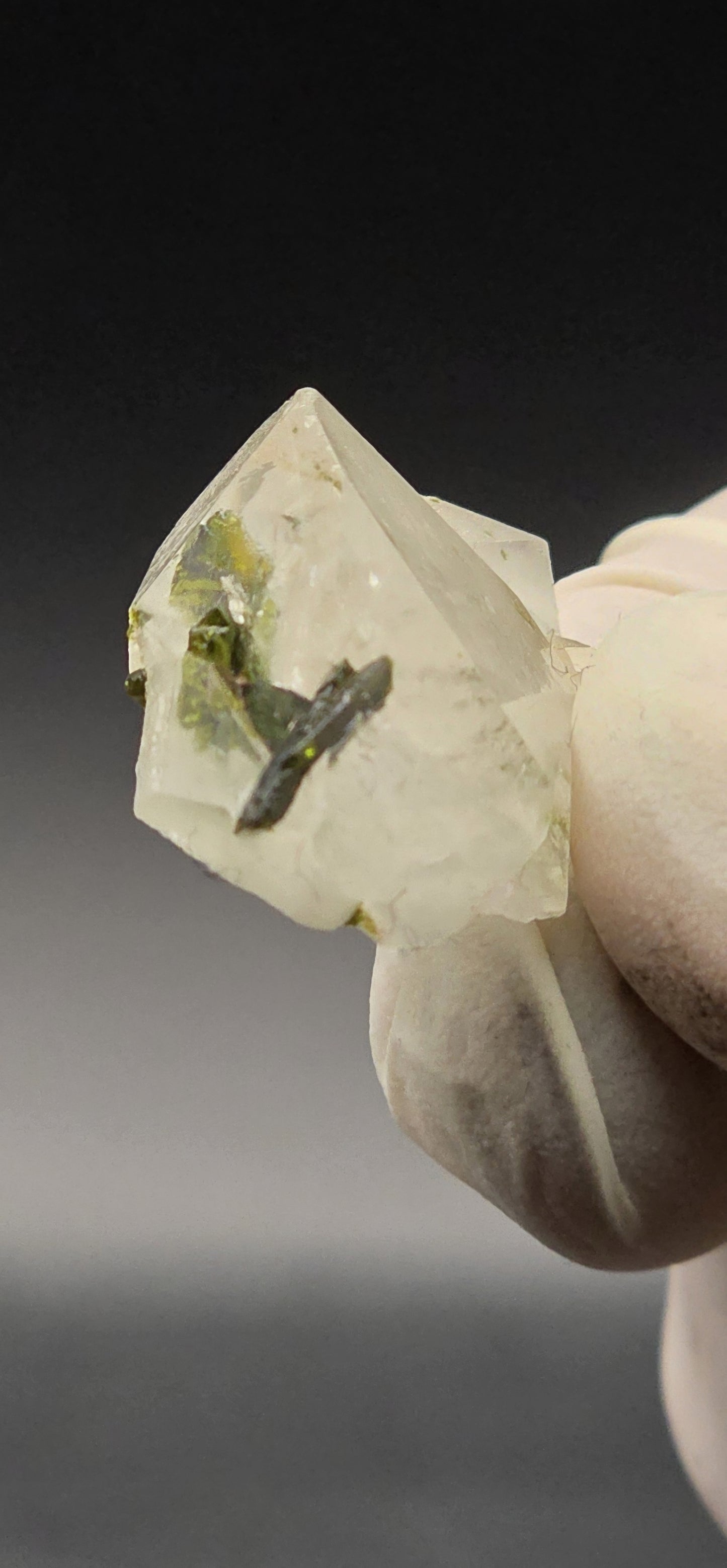 Brazilian S7 Sulfopyright Quartz Button w/ Epidote Blade Inclusions!