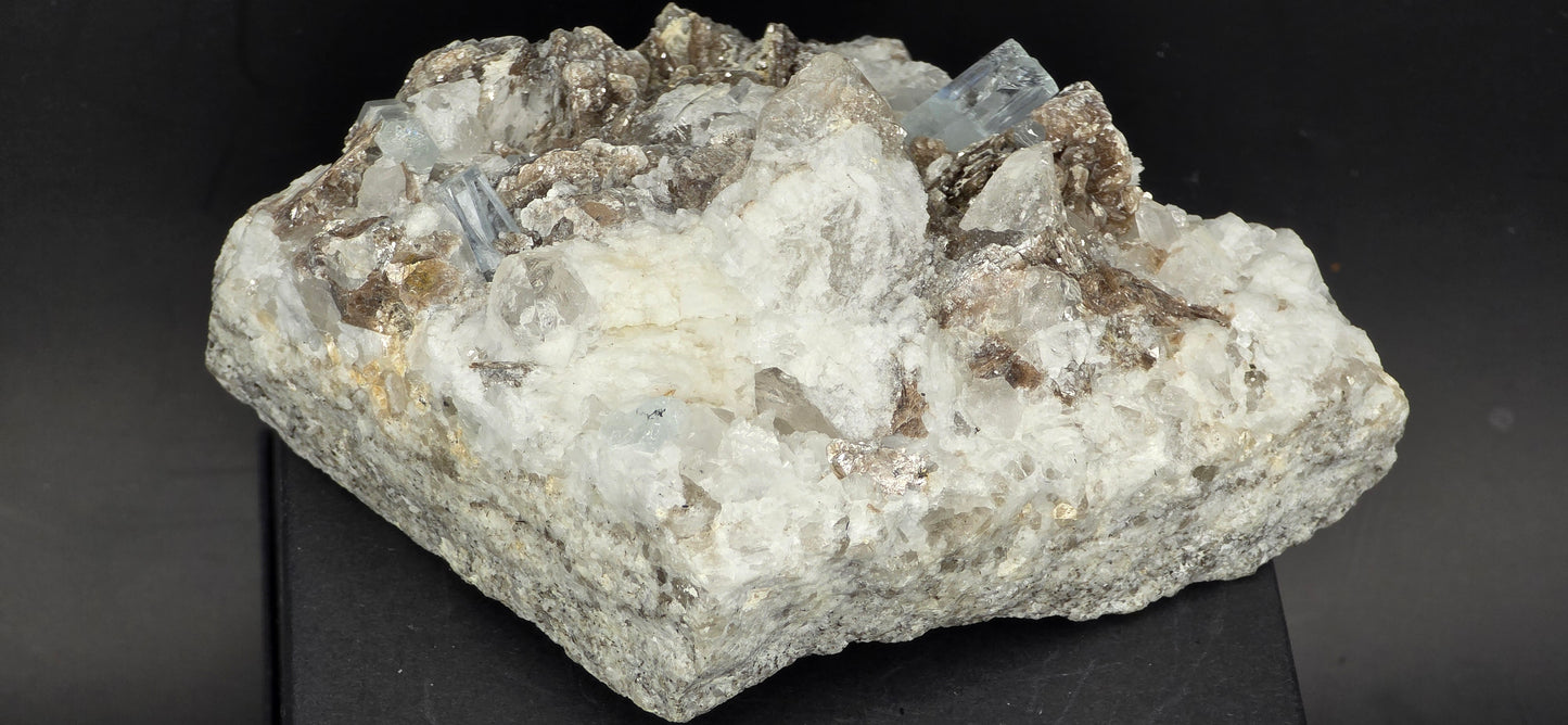 Erongo Region Namibian Aquamarine Matrix w/ Beautiful Micha, Quartz, Stunning UV/PL Calcite Coating, and Fluorite.As the primary crystals