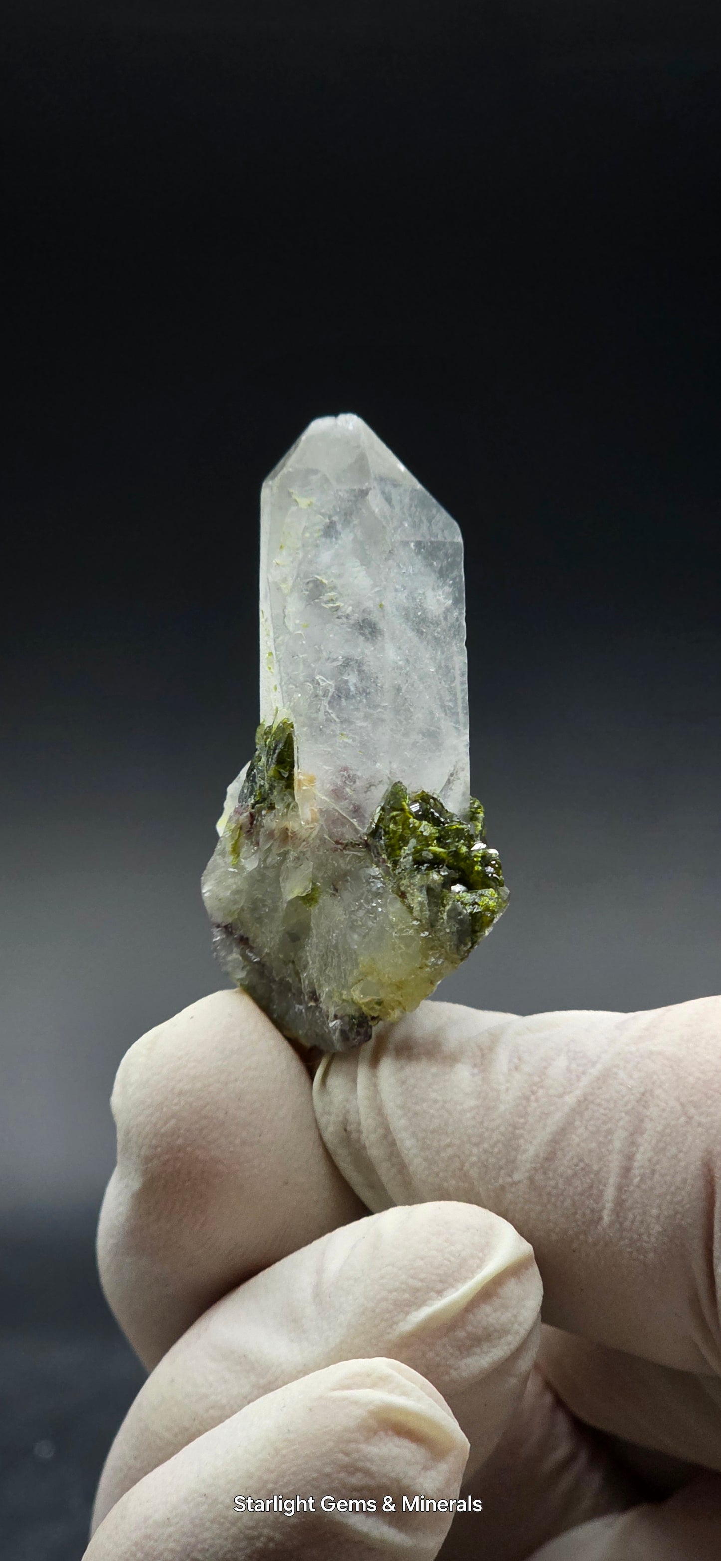 Brazilian Epidote on Super Seven Key Quartz Cluster!