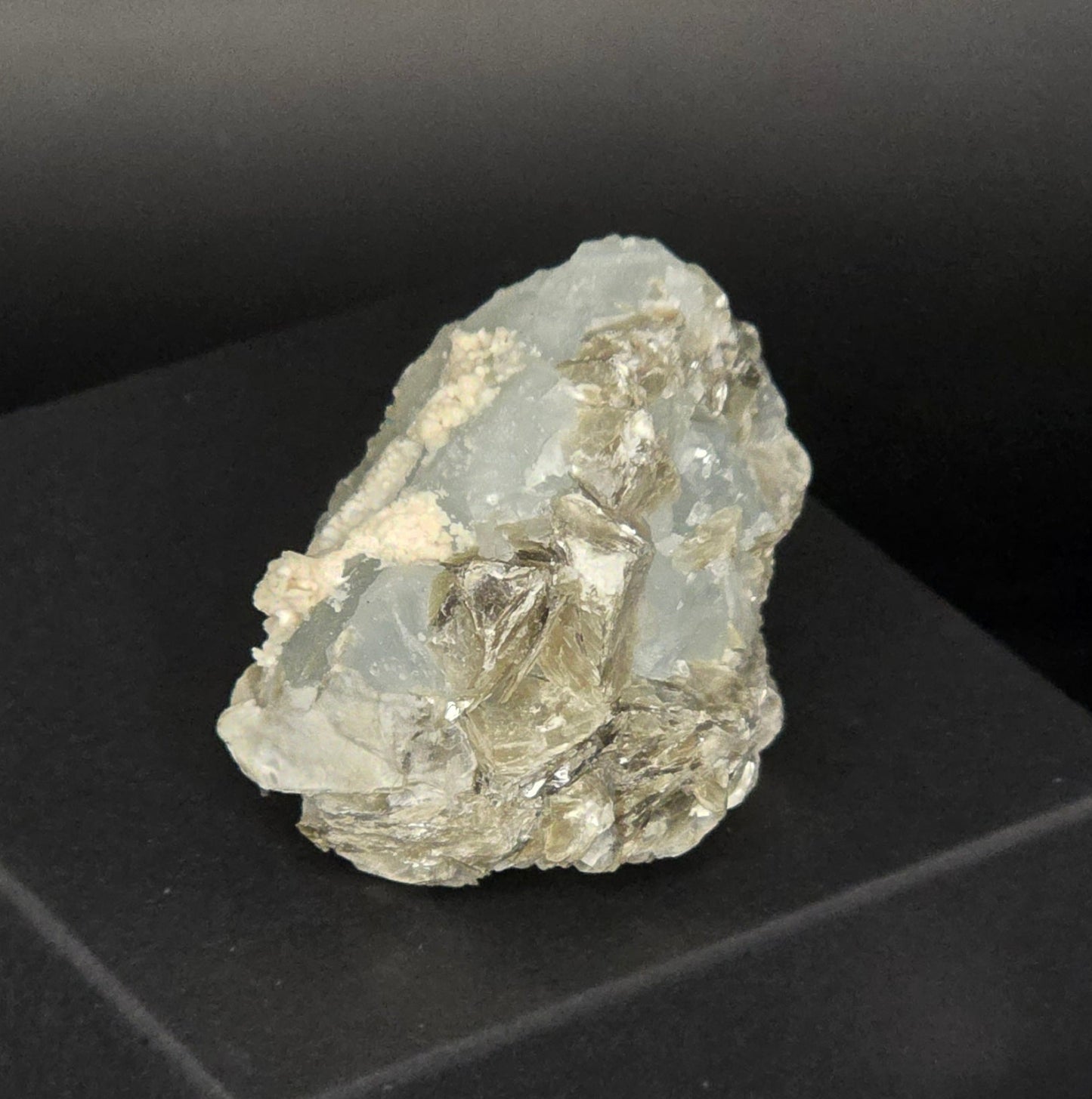 Erongo Region Namibian Aquamarine Matrix w/ Beautiful Micha, Quartz, Stunning UV/PL Calcite Coating, and Fluorite.As the primary crystals