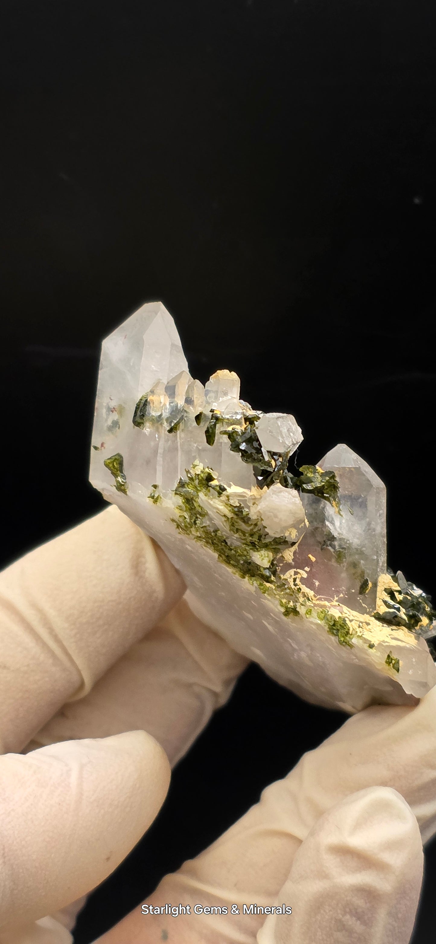 Stunning Super Seven Faden Quartz on Epidote Blade Matrix from Brazil!