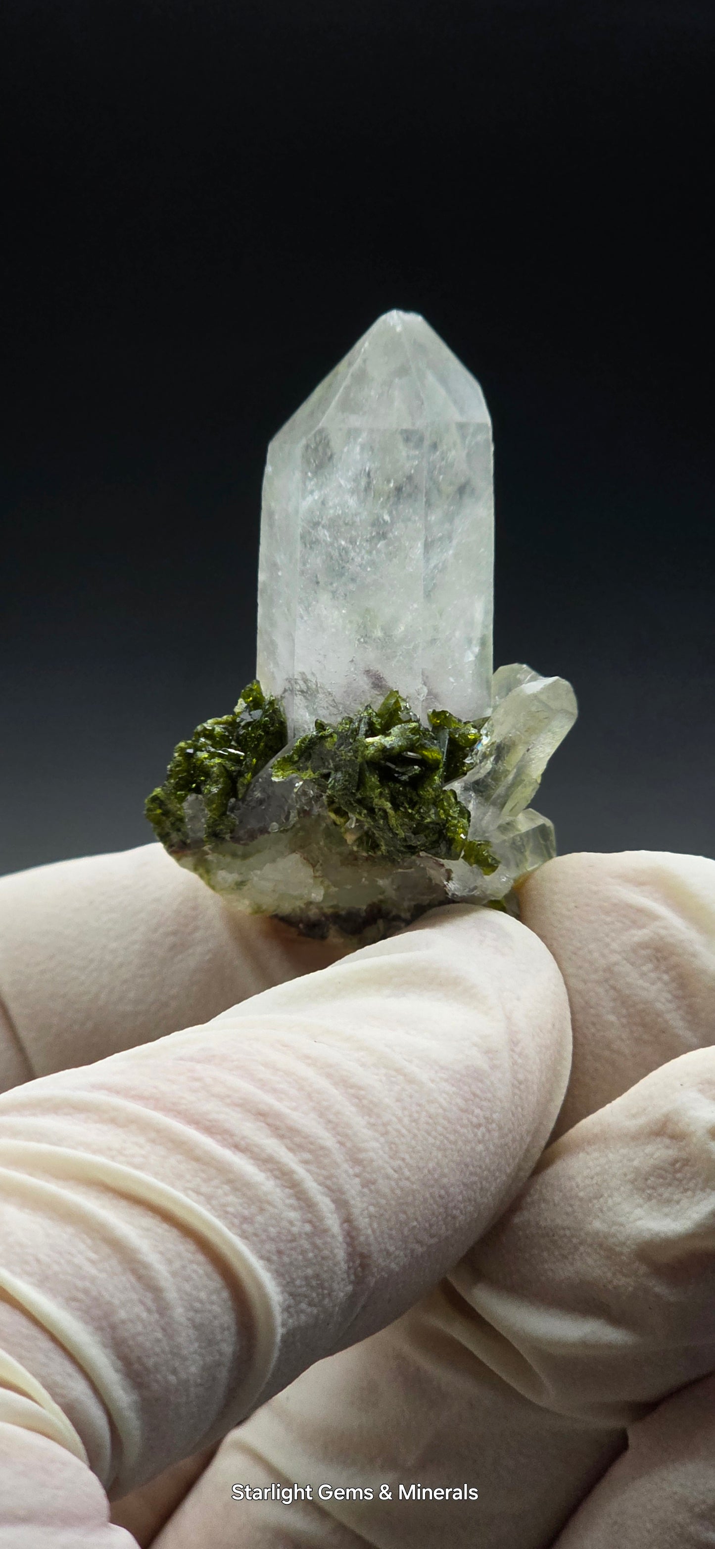 Brazilian Epidote on Super Seven Key Quartz Cluster!