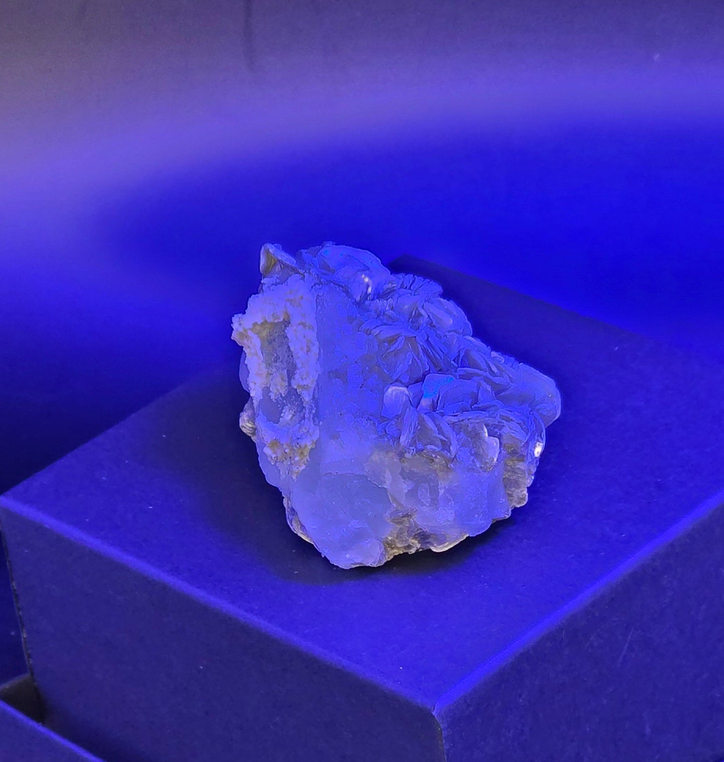 Erongo Region Namibian Aquamarine Matrix w/ Beautiful Micha, Quartz, Stunning UV/PL Calcite Coating, and Fluorite.As the primary crystals