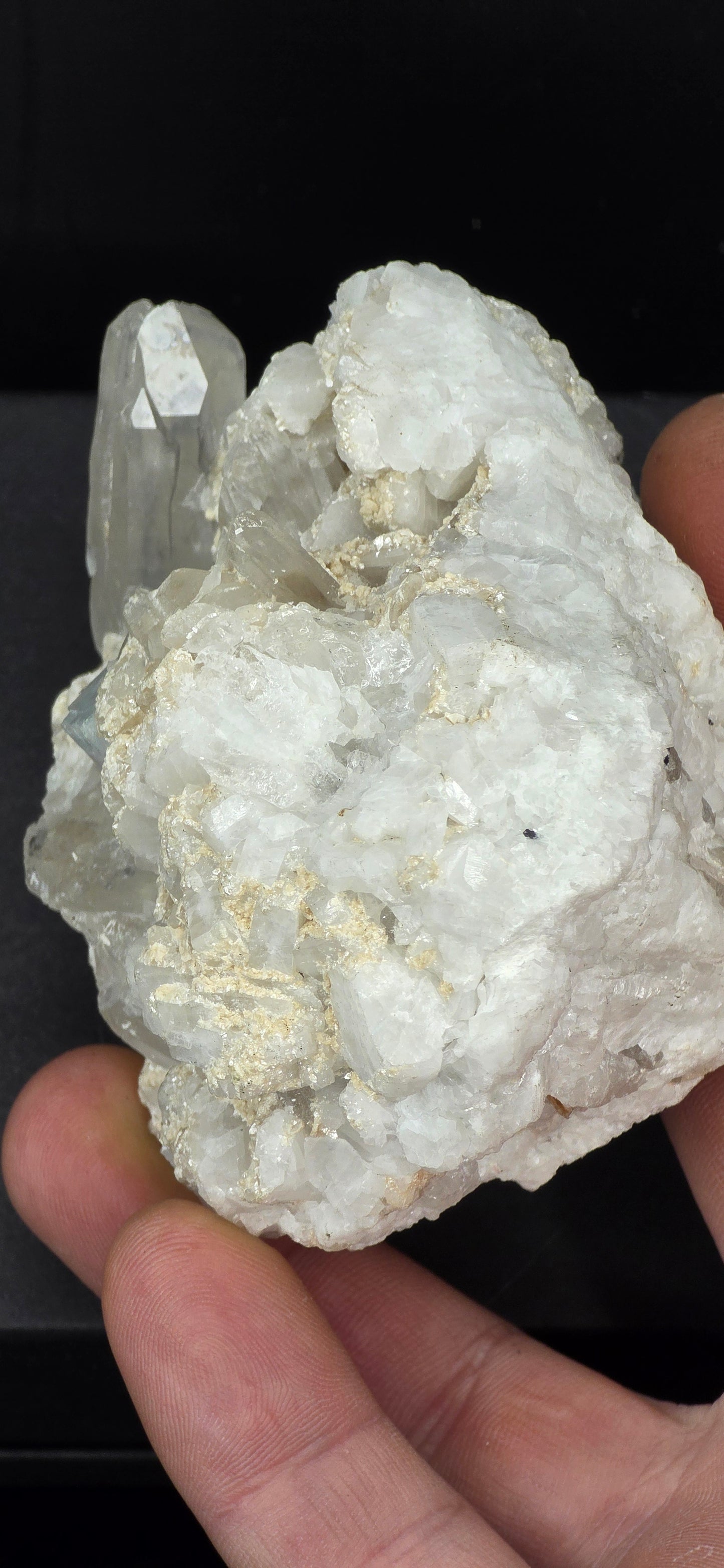 Erongo Region Namibian Aquamarine Matrix w/ Beautiful Micha, Quartz, Stunning UV/PL Calcite Coating, and Fluorite.As the primary crystals