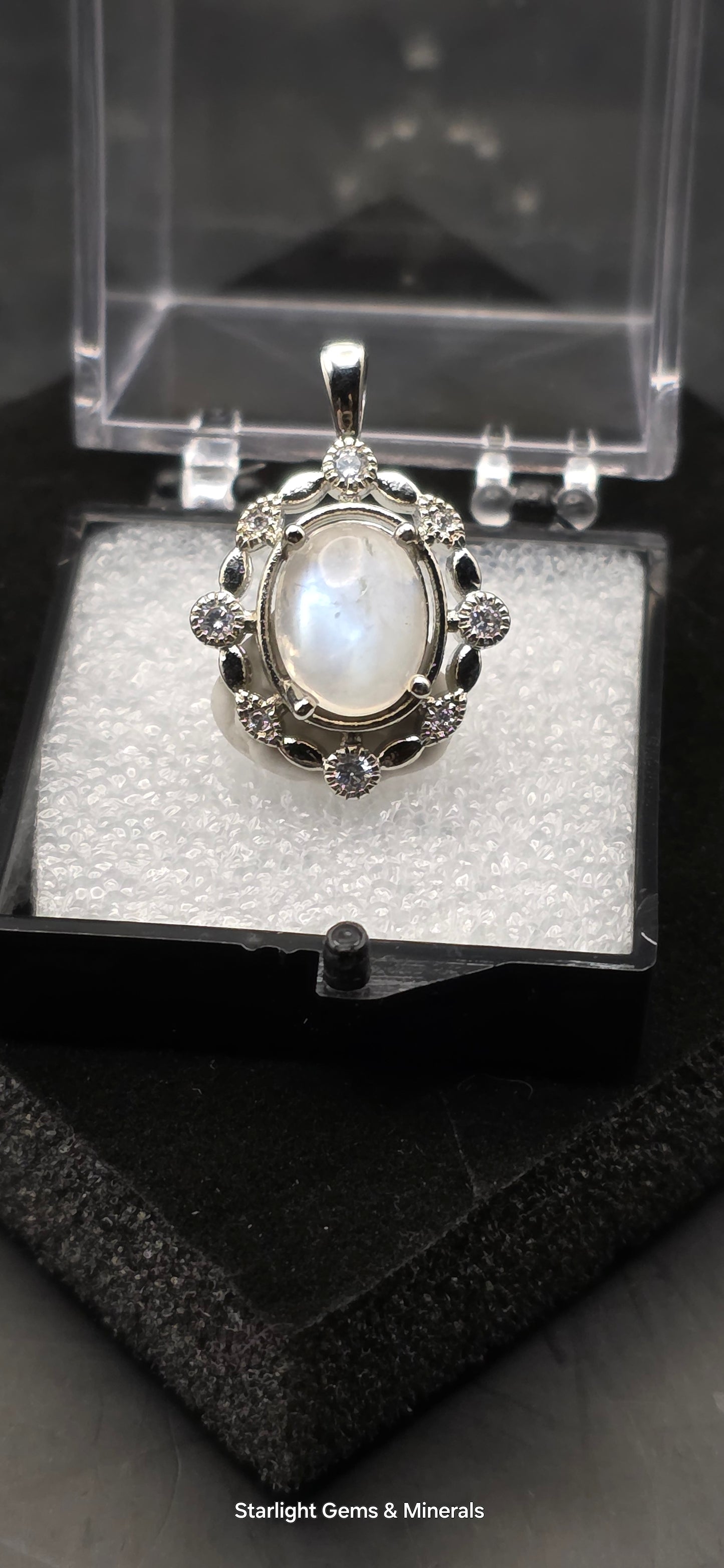 Silver Plated Victorian Moonstone Pendant w/Quartz Facets!