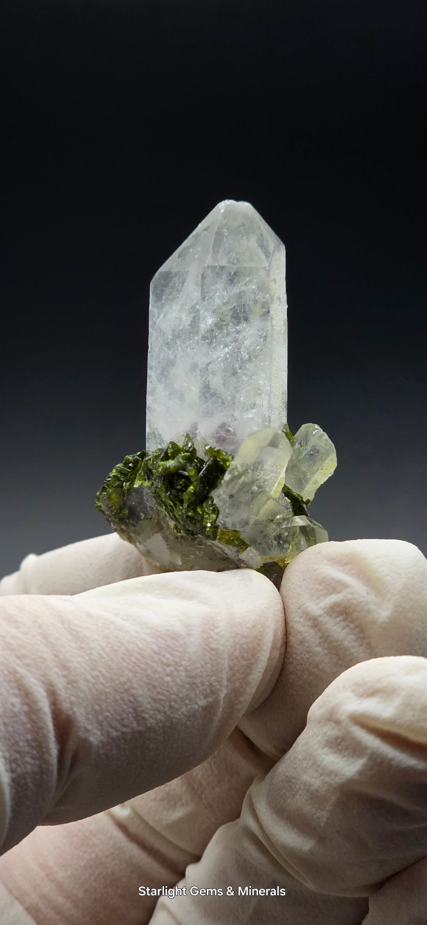 Brazilian Epidote on Super Seven Key Quartz Cluster!