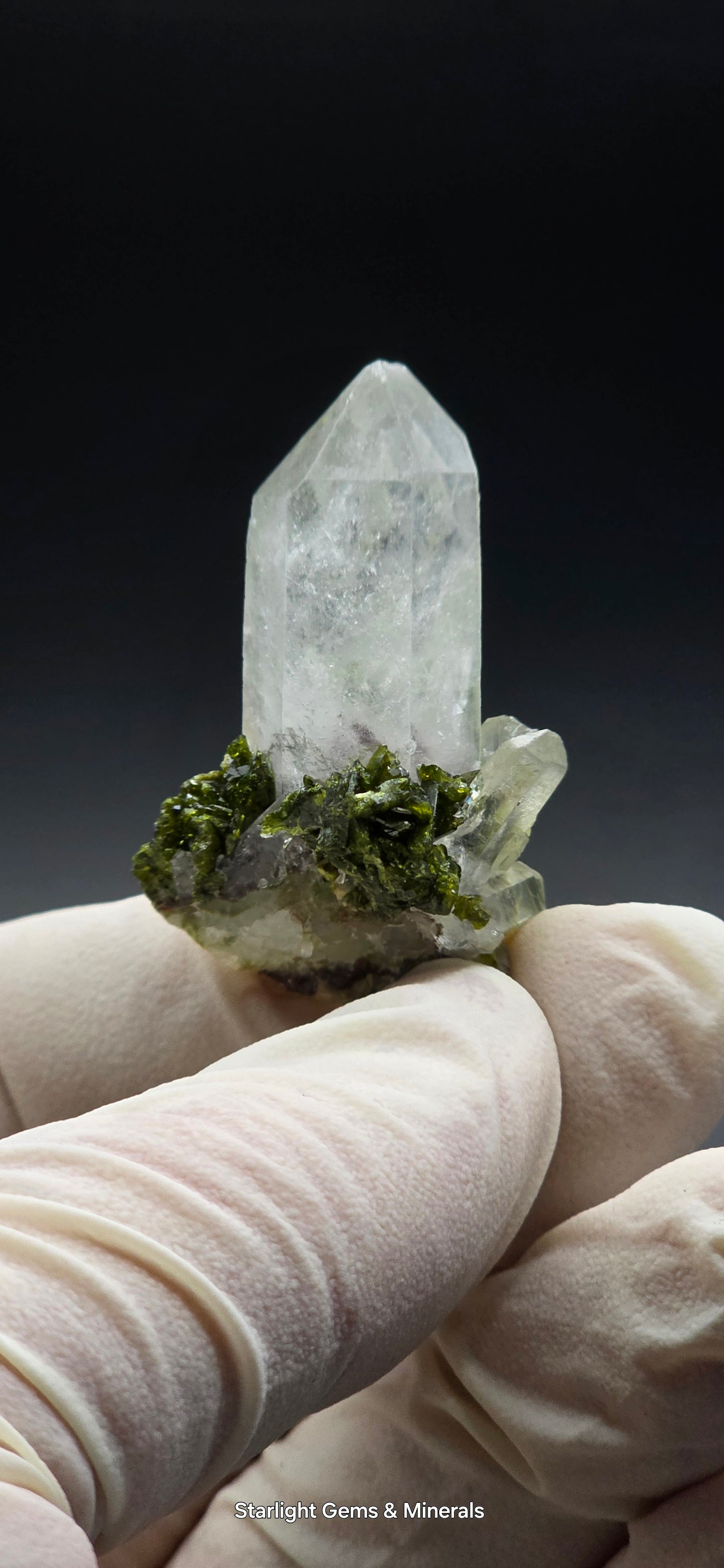 Brazilian Epidote on Super Seven Key Quartz Cluster!