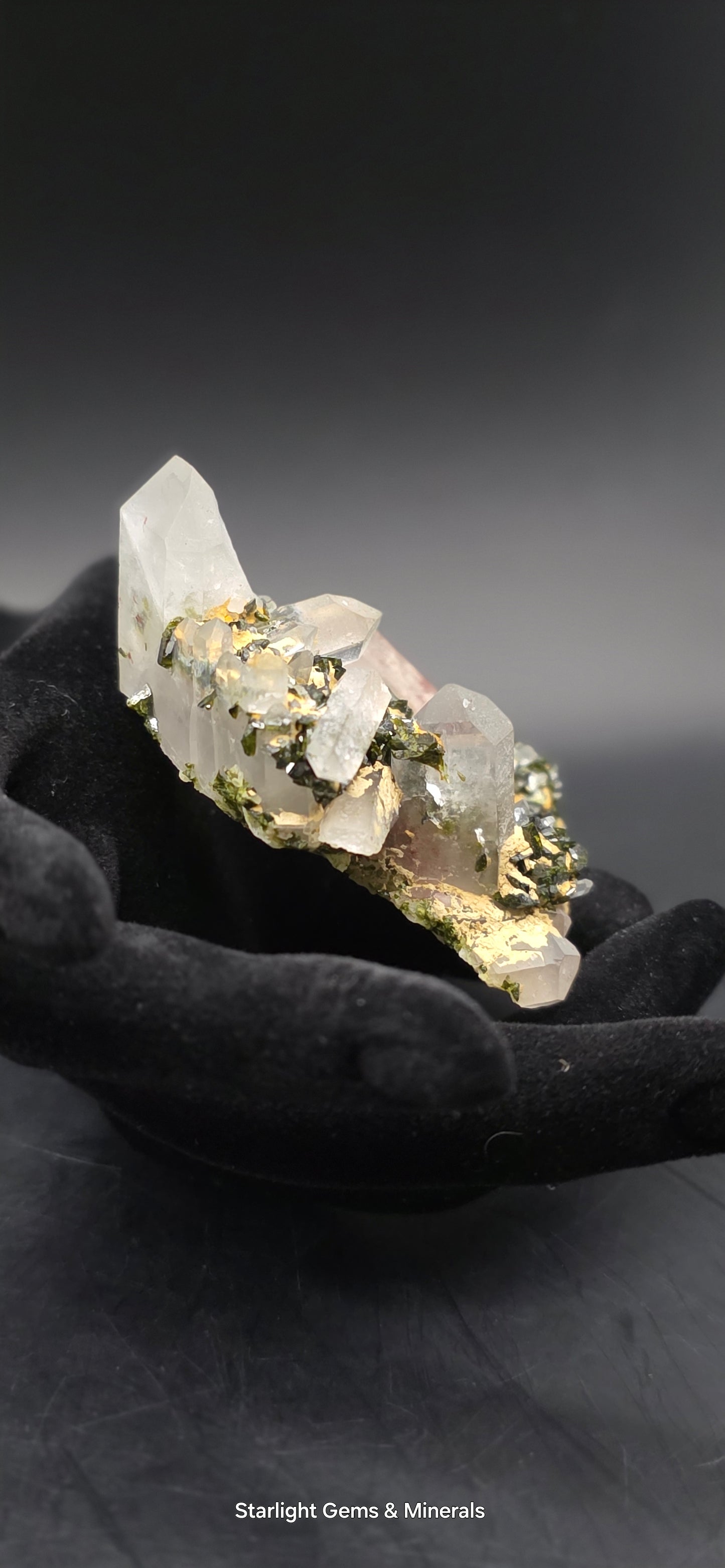 Stunning Super Seven Faden Quartz on Epidote Blade Matrix from Brazil!
