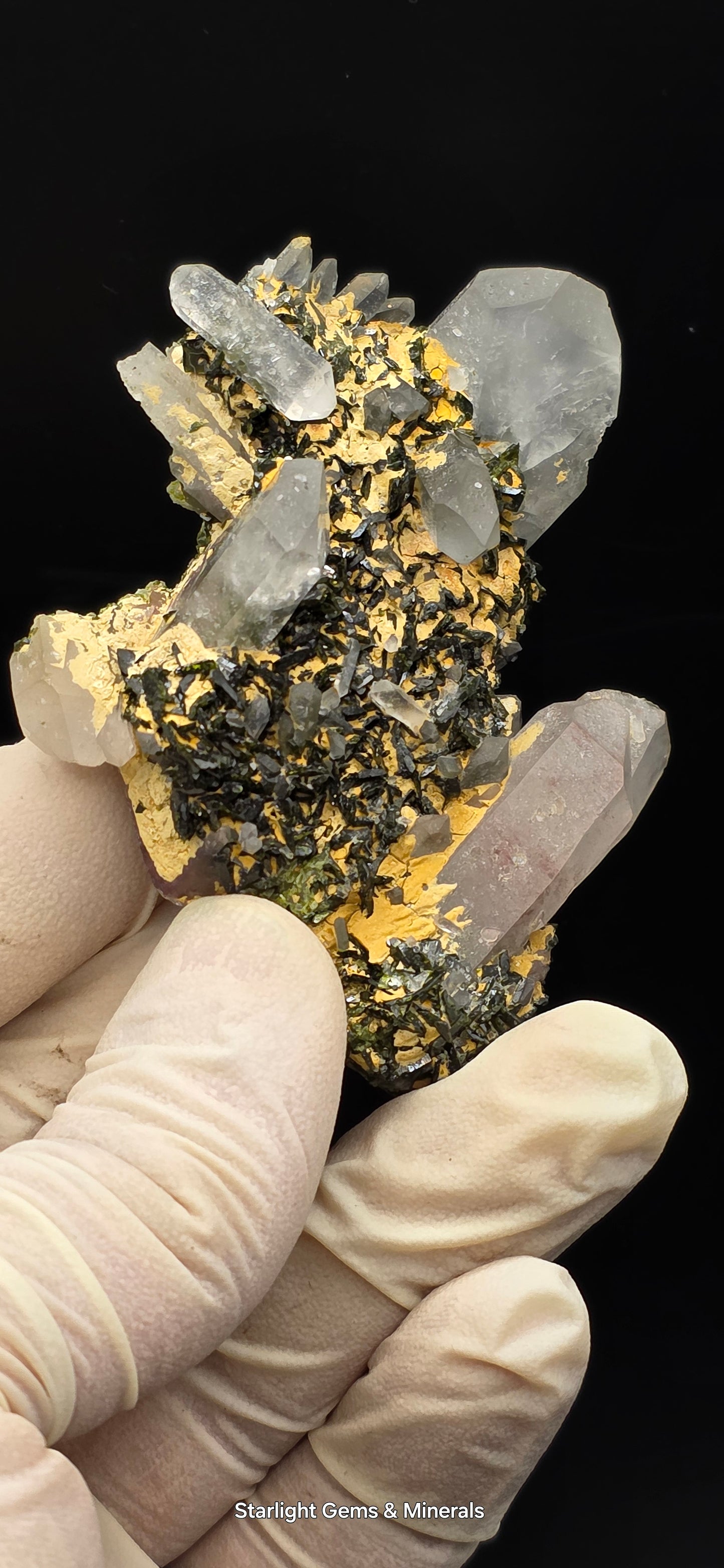 Stunning Super Seven Faden Quartz on Epidote Blade Matrix from Brazil!