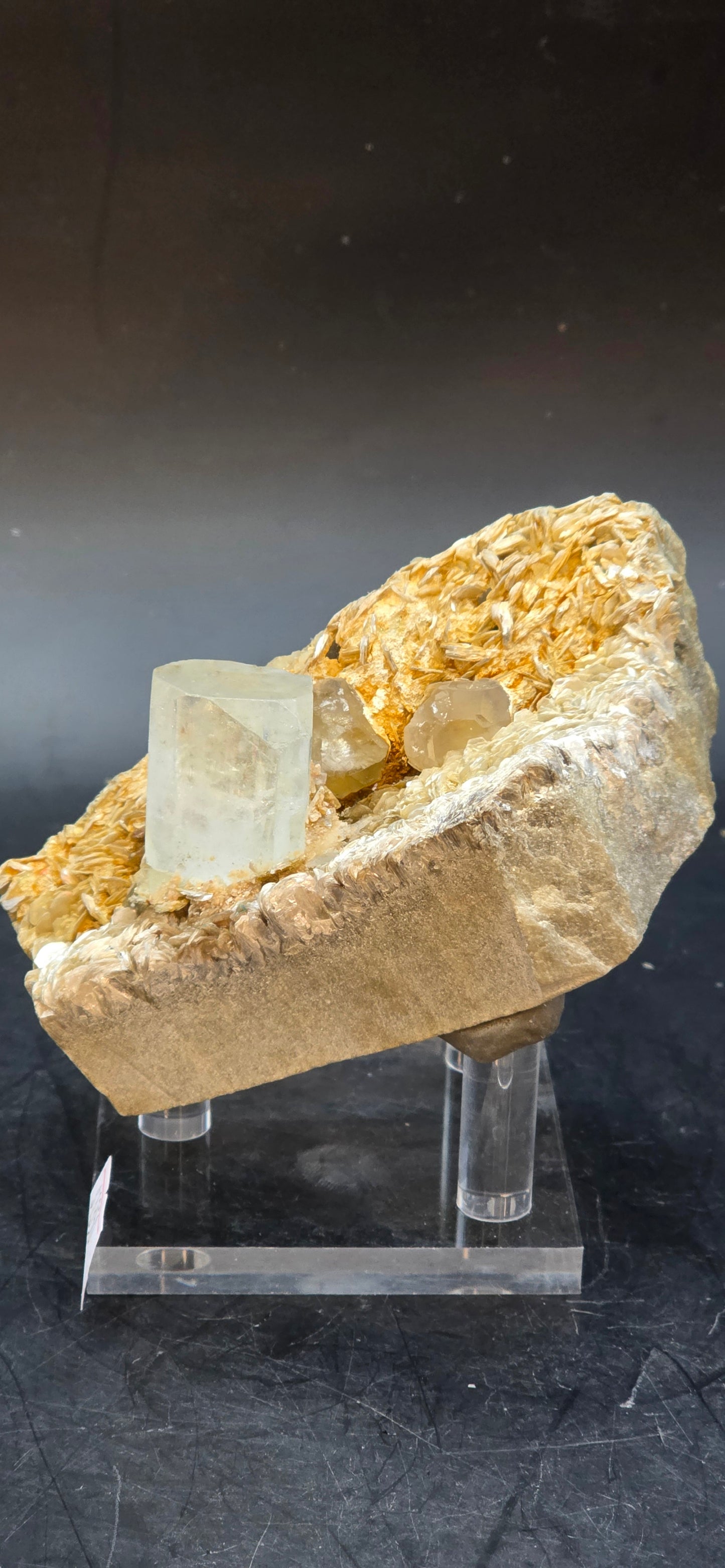 Erongo Region Namibian Aquamarine Matrix w/ Beautiful Micha, Quartz, Stunning UV/PL Calcite Coating, and Fluorite.As the primary crystals