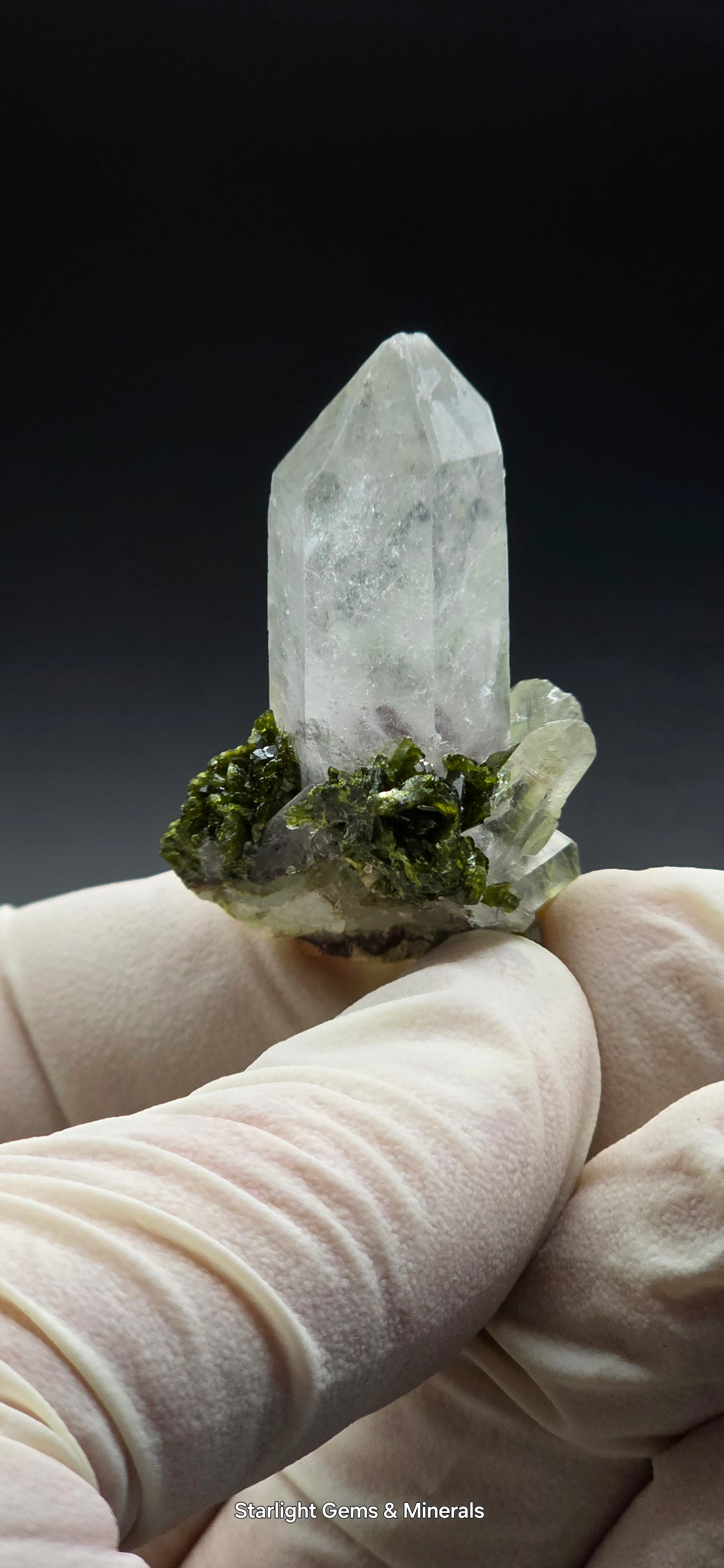 Brazilian Epidote on Super Seven Key Quartz Cluster!