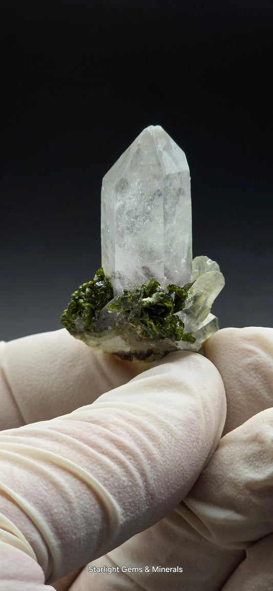 Brazilian Epidote on Super Seven Key Quartz Cluster!