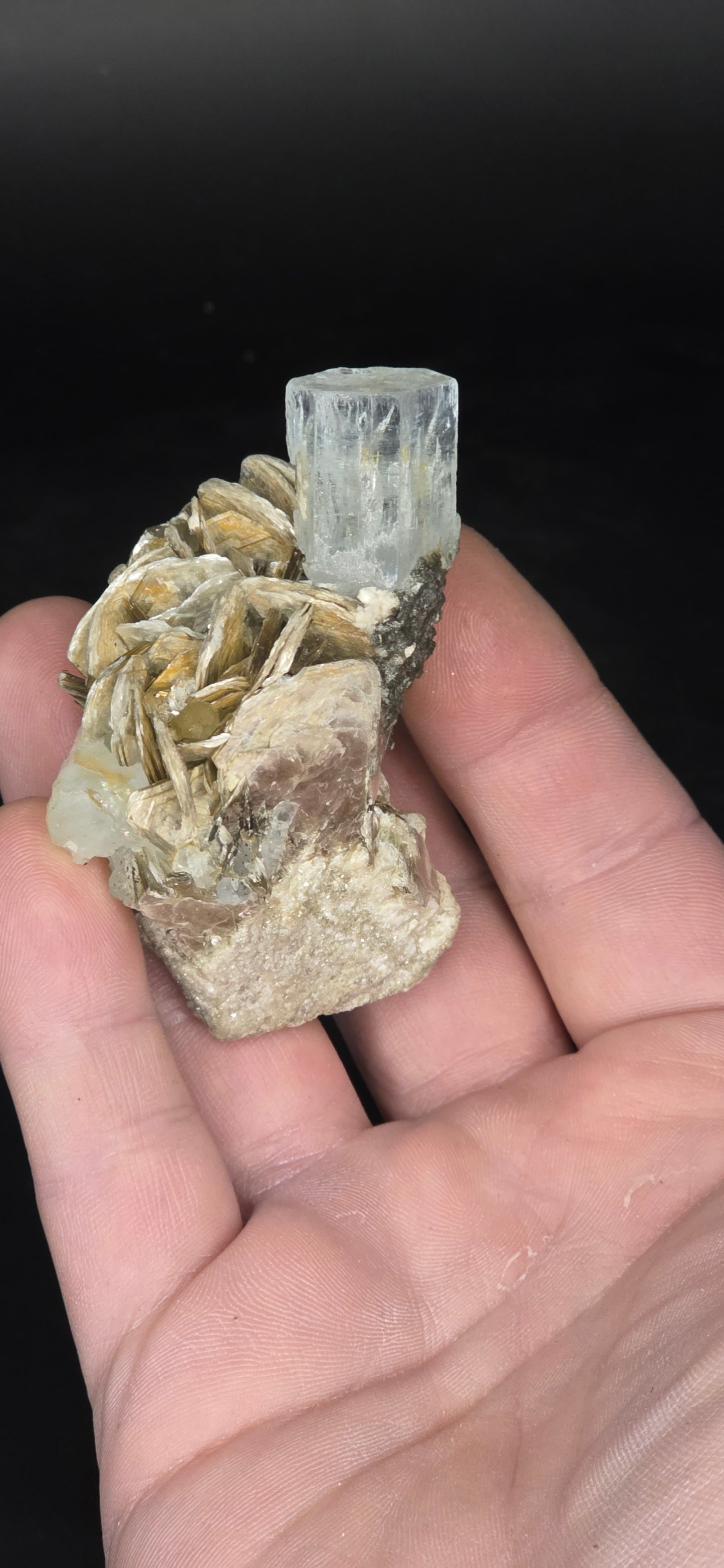 Erongo Region Namibian Aquamarine Matrix w/ Beautiful Micha, Quartz, Stunning UV/PL Calcite Coating, and Fluorite.As the primary crystals