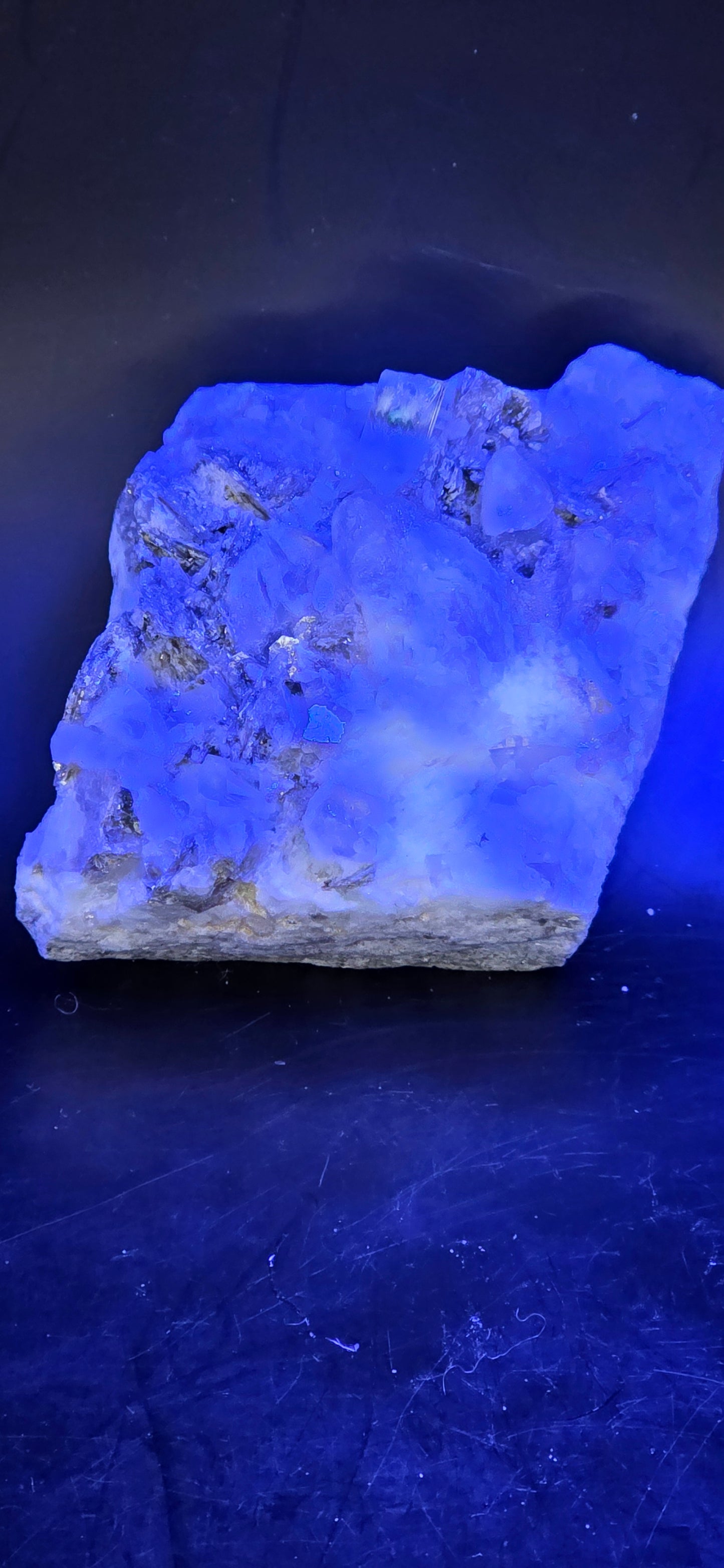 Erongo Region Namibian Aquamarine Matrix w/ Beautiful Micha, Quartz, Stunning UV/PL Calcite Coating, and Fluorite.As the primary crystals